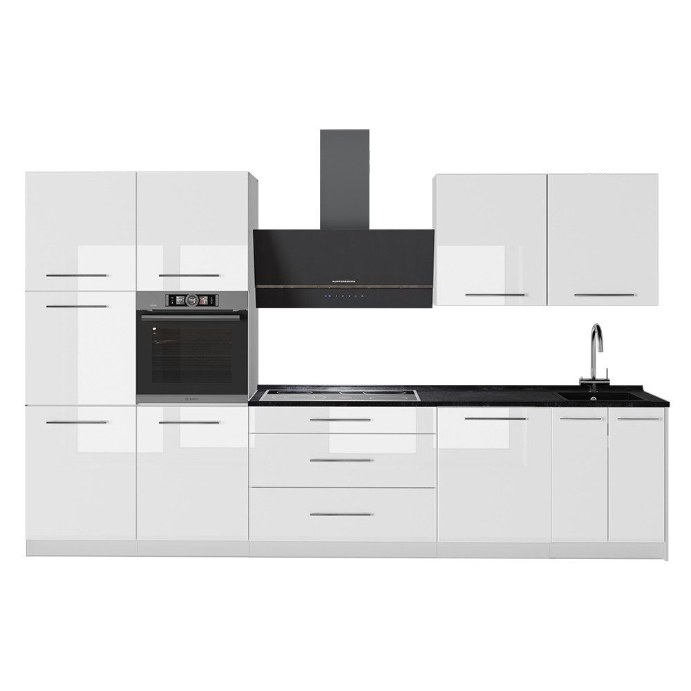 Vicco Küchenzeile Fame-Line, Weiß Hochglanz/Weiß, 340 cm, AP Anthrazit