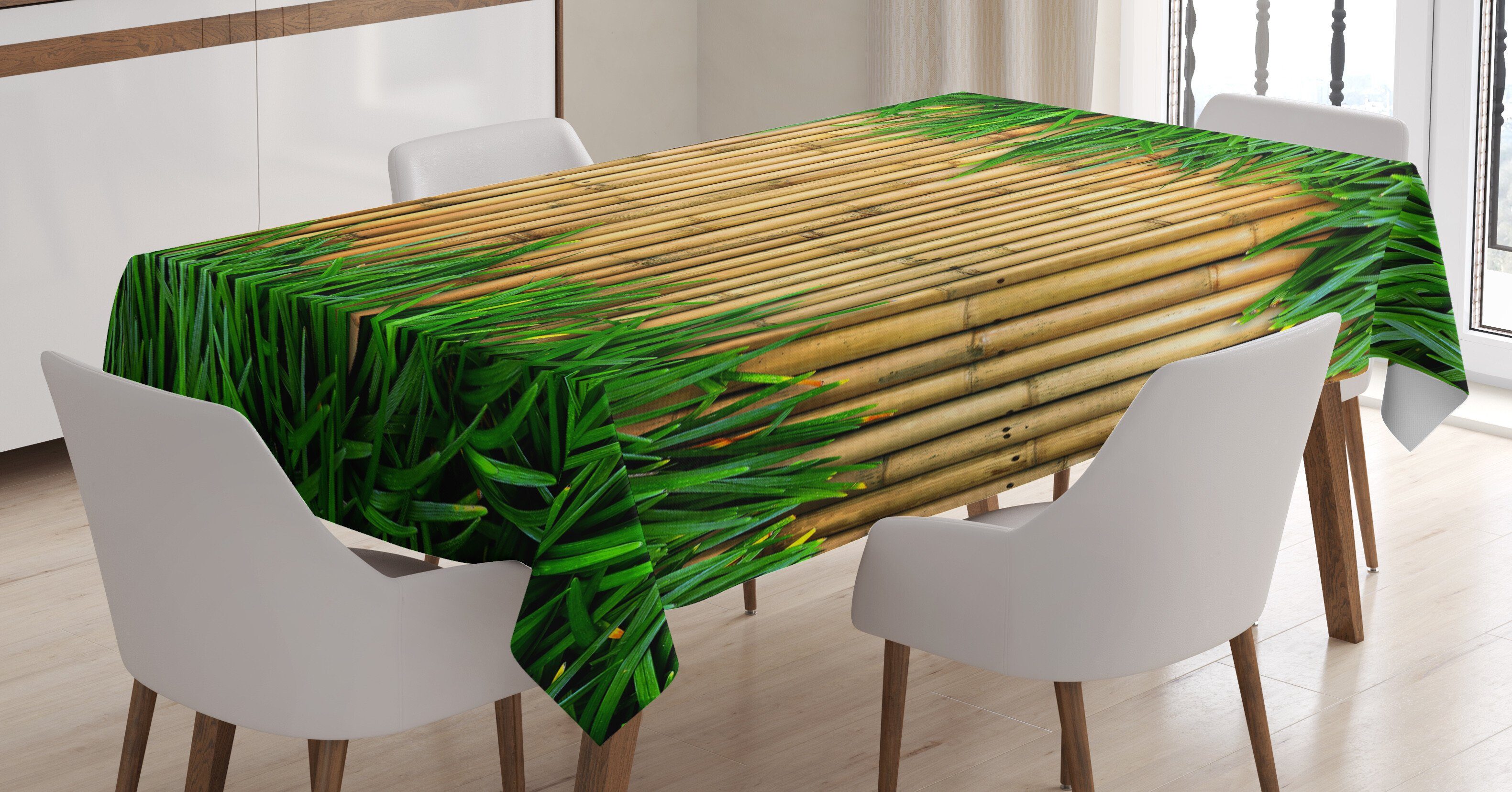 Abakuhaus Tischdecke Farbfest Waschbar Für den Außen Bereich geeignet Klare Farben, Grün und Brown Bambus