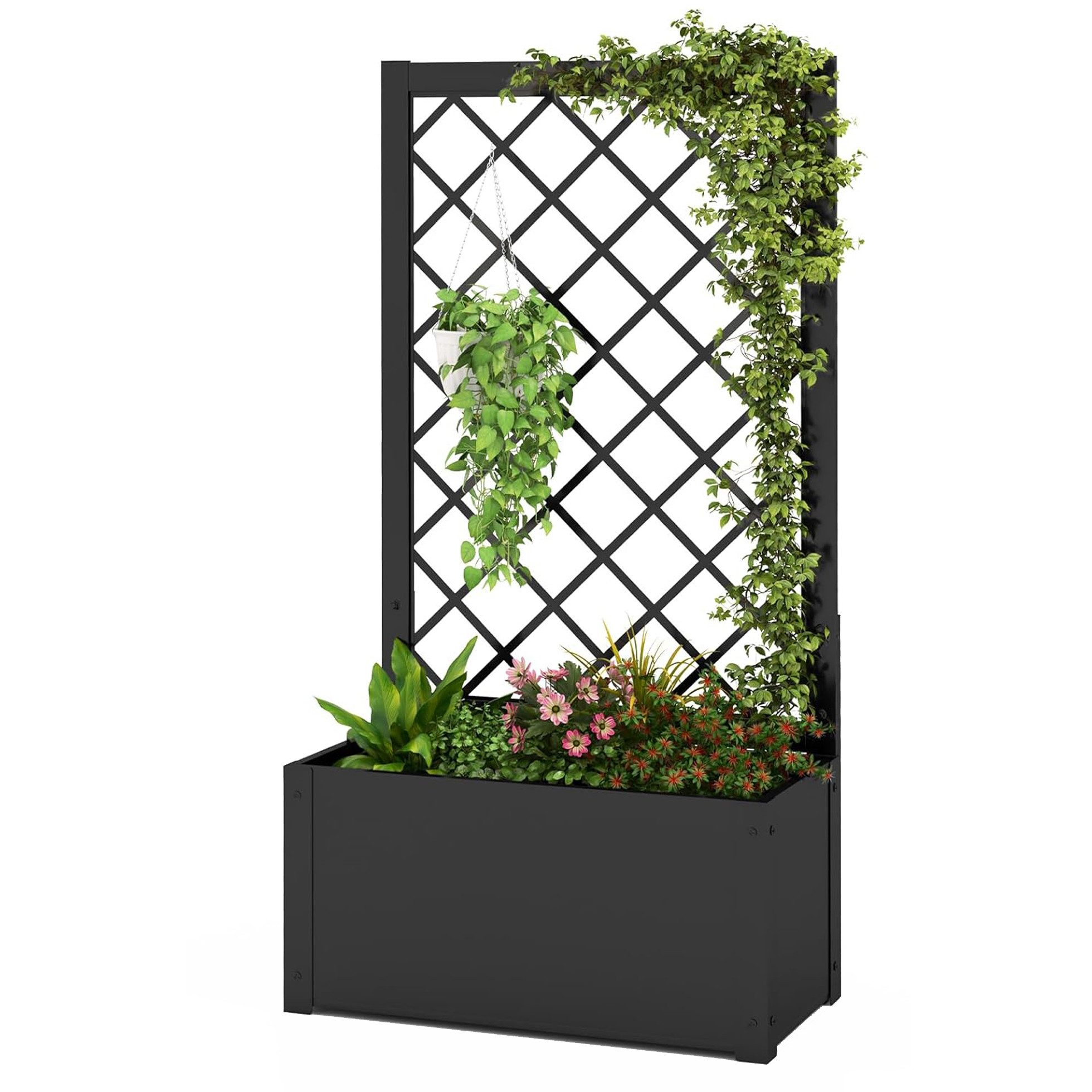 KOMFOTTEU Blumenkasten, Pflanzenbeet mit Rankgitter, mit Sichtschutz