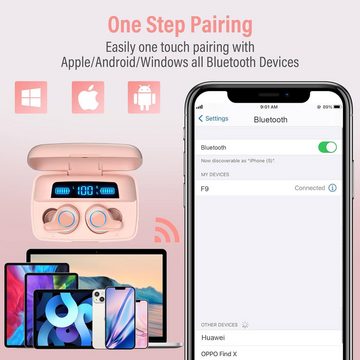 Esiposs Kabellos, Bluetooth 5.0 mit Mikrofon 156H Spielzeit mit USB-C LCD In-Ear-Kopfhörer (Mini-Ohrhörer für maximalen Komfort und unsichtbaren Klanggenuss während des Schlafens, Stereo Sound IPX7 Wasserdicht Ohrhöre for iPhone Samsung Android)