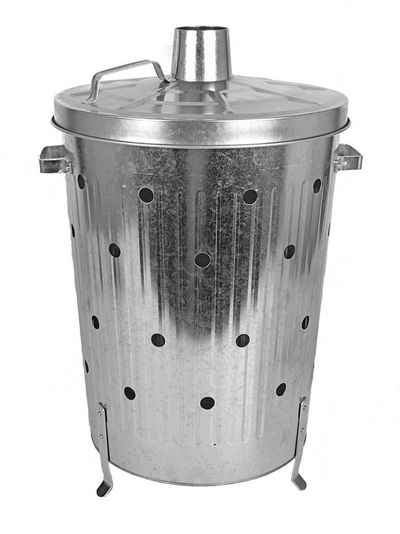 Spetebo Feuerkorb Metall Feuertonne verzinkt mit Deckel - 74 cm, (Stück, 1-St., Feuerkorb), Garten Verbrennungstonne verzinkt