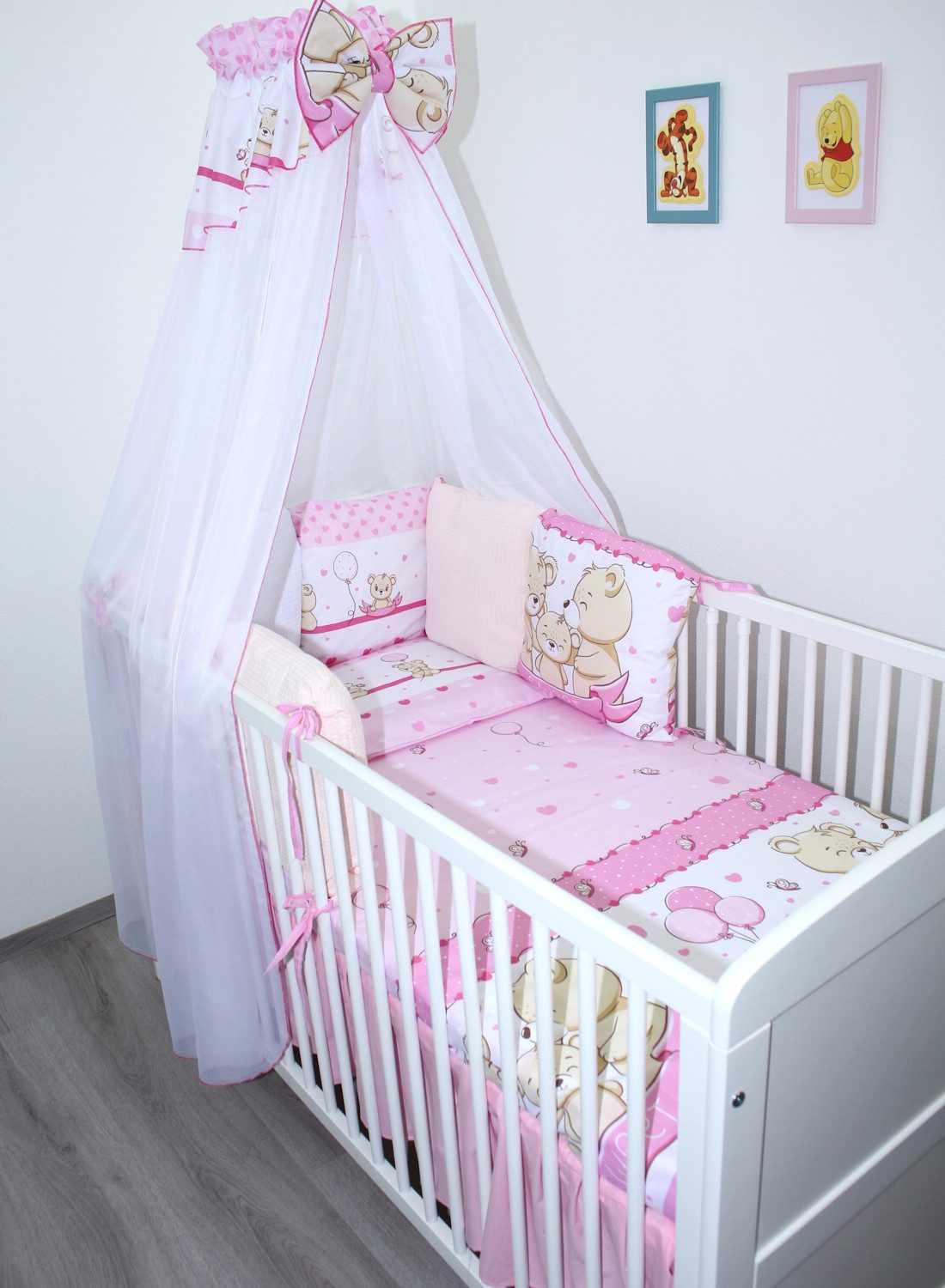 Primawela Babybettwäsche Bettwäsche Waffelpiqué Baby Bettset Kissen -Nestchen Chiffon Himmel, 5 teilig