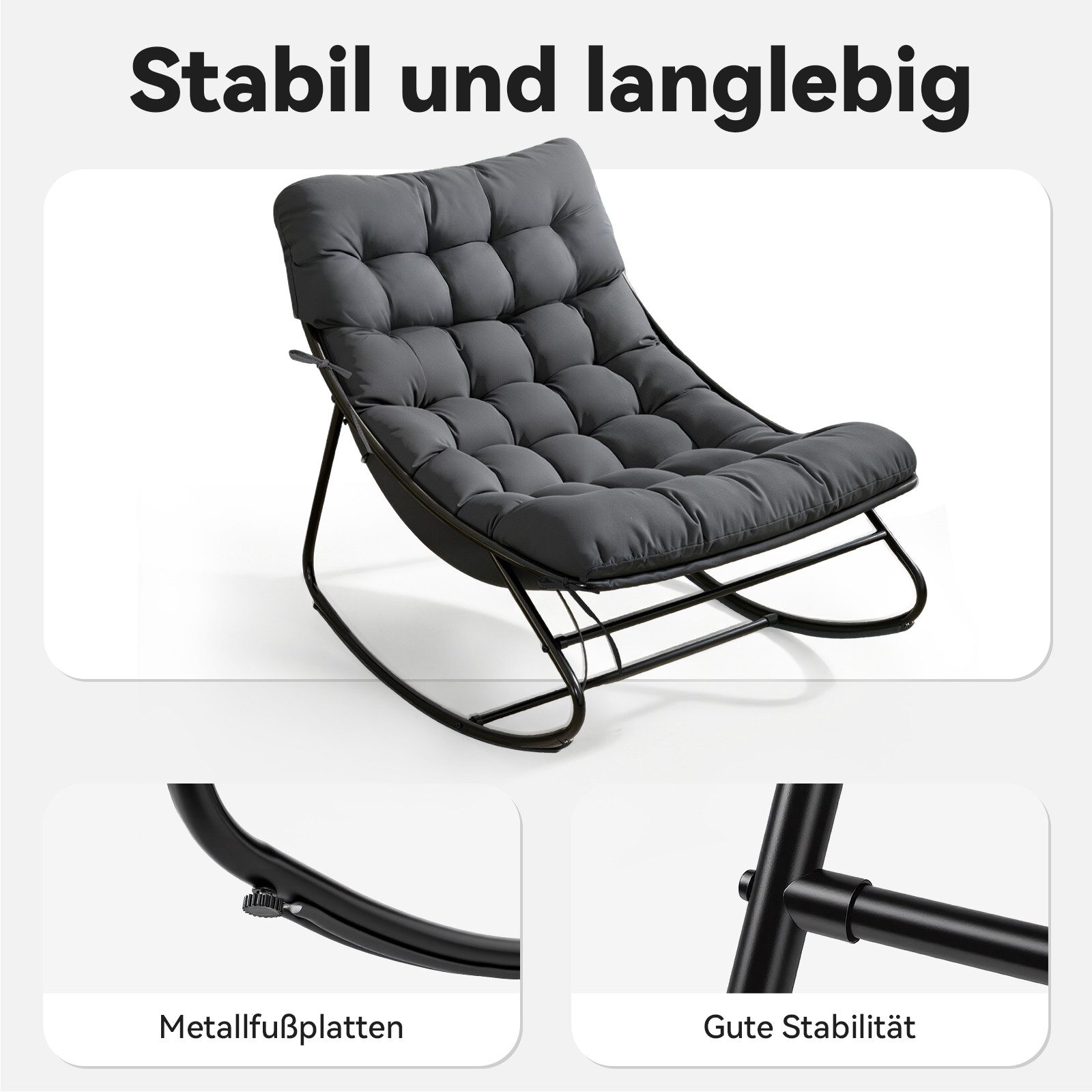 AOXUN Schaukelstuhl Loungesessel Metall Schwarzgrau (1 St)