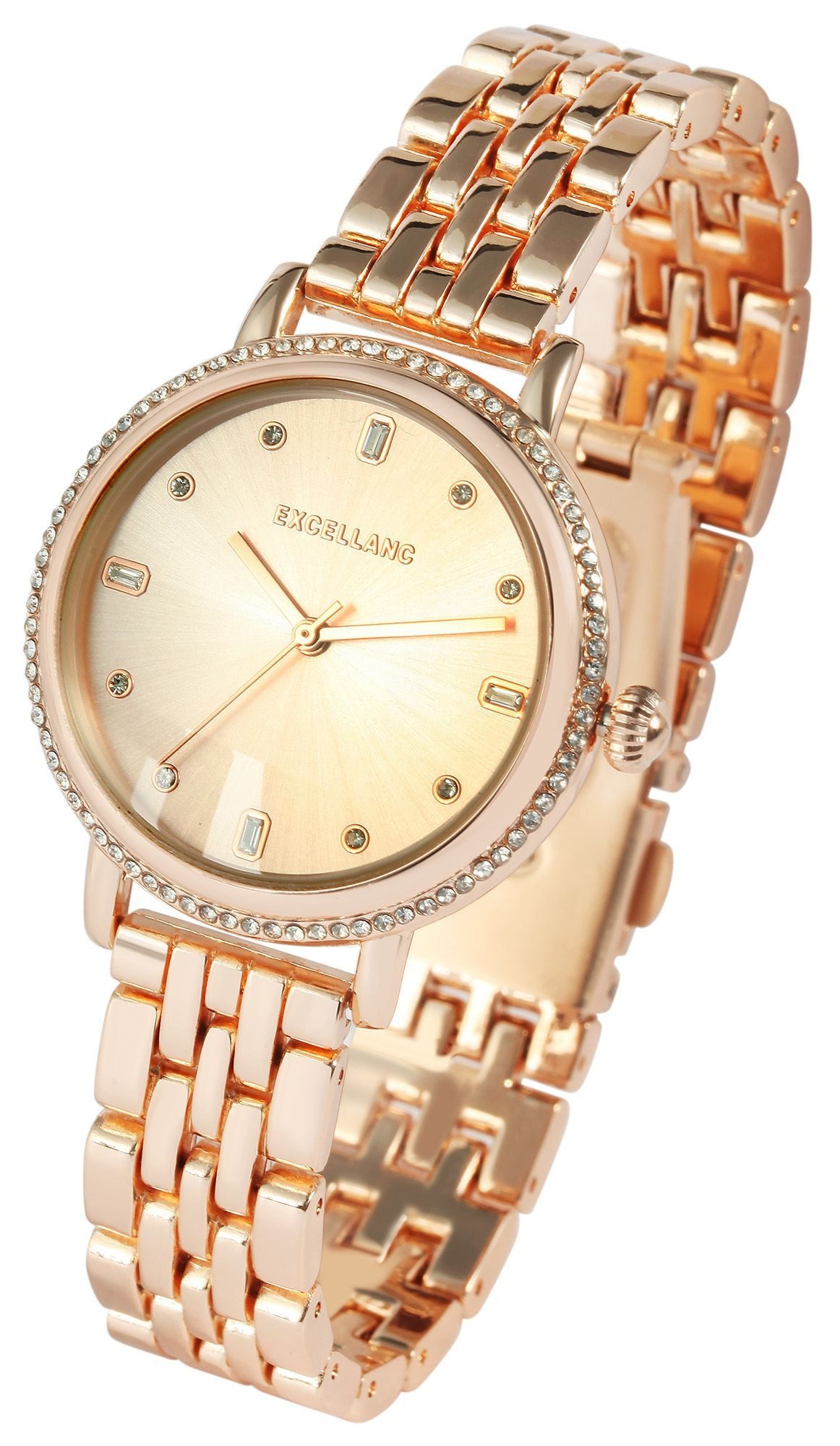 EXCELLANC Quarzuhr 1800248 mit Metallarmband, Similibesatz, Mineralglas