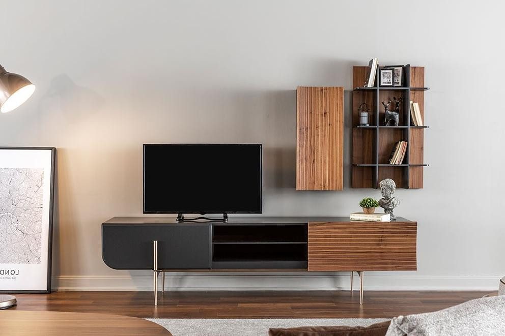 Wohnwand rtv TV-Basis Regal Sideboard Holzzeit Modern Braun Wohnzimmer