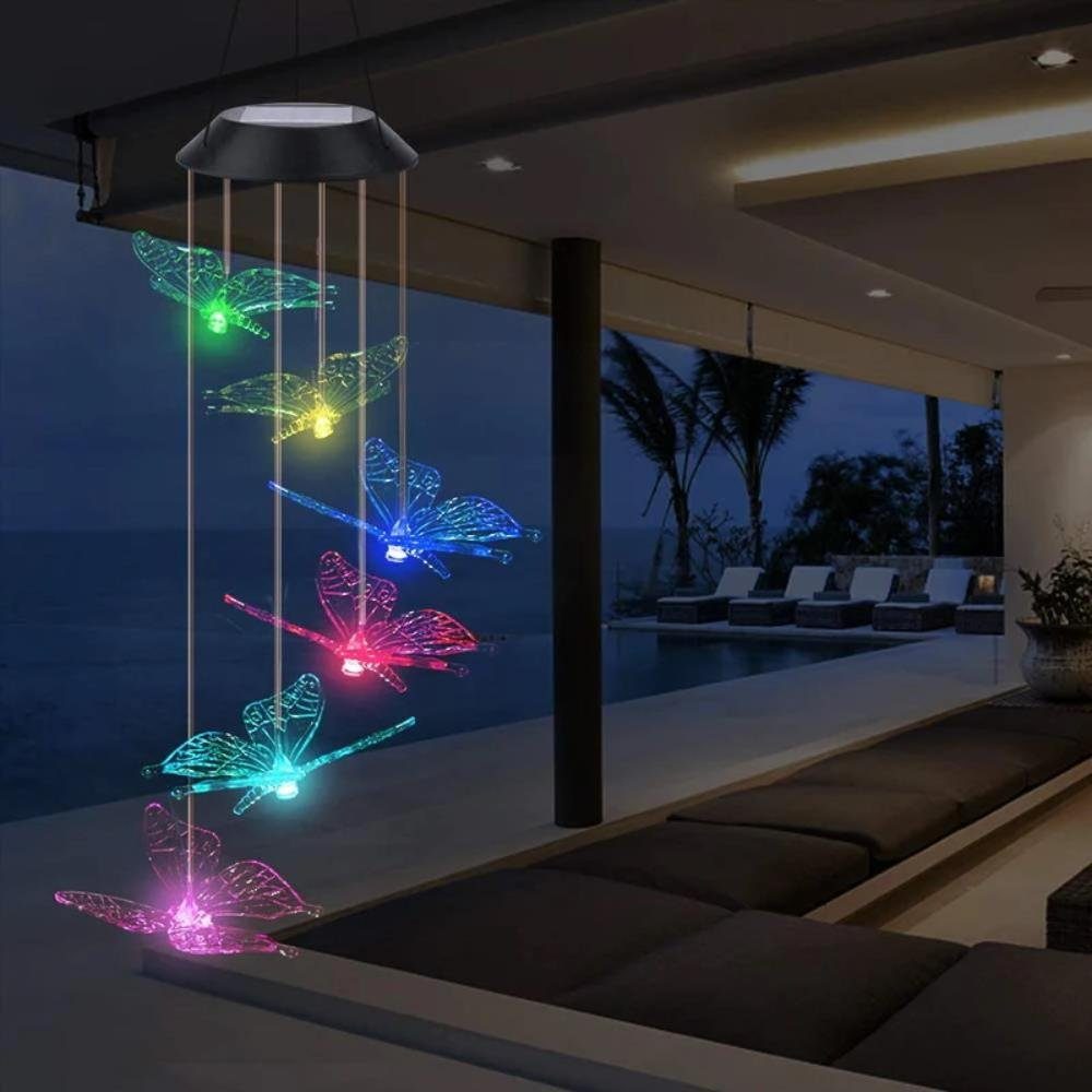 Schmetterling LED integriert, Tageslichtweiß, Schmetterlinge, Hängende LED Solar LED fest Gartenlampe Farbwechsel Lichtspiel MAVURA Draußen Windspiel Gartenleuchte leuchtende