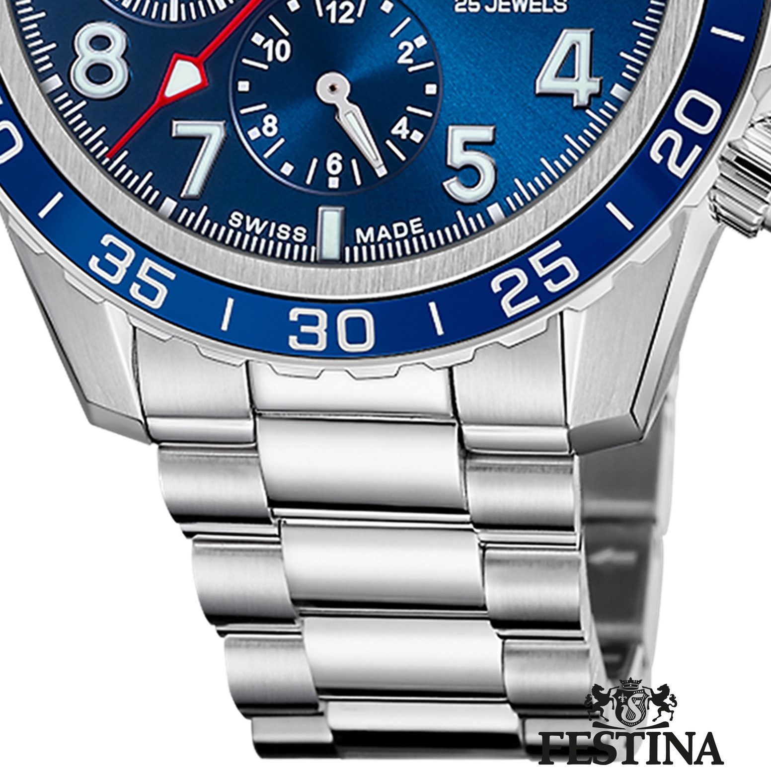 Festina Multifunktionsuhr Festina Herrenuhr Swiss Made Armbanduhr, (Multifunktionsuhr), Herren Armbanduhr rund, Edelstahlarmband silber, Elegant