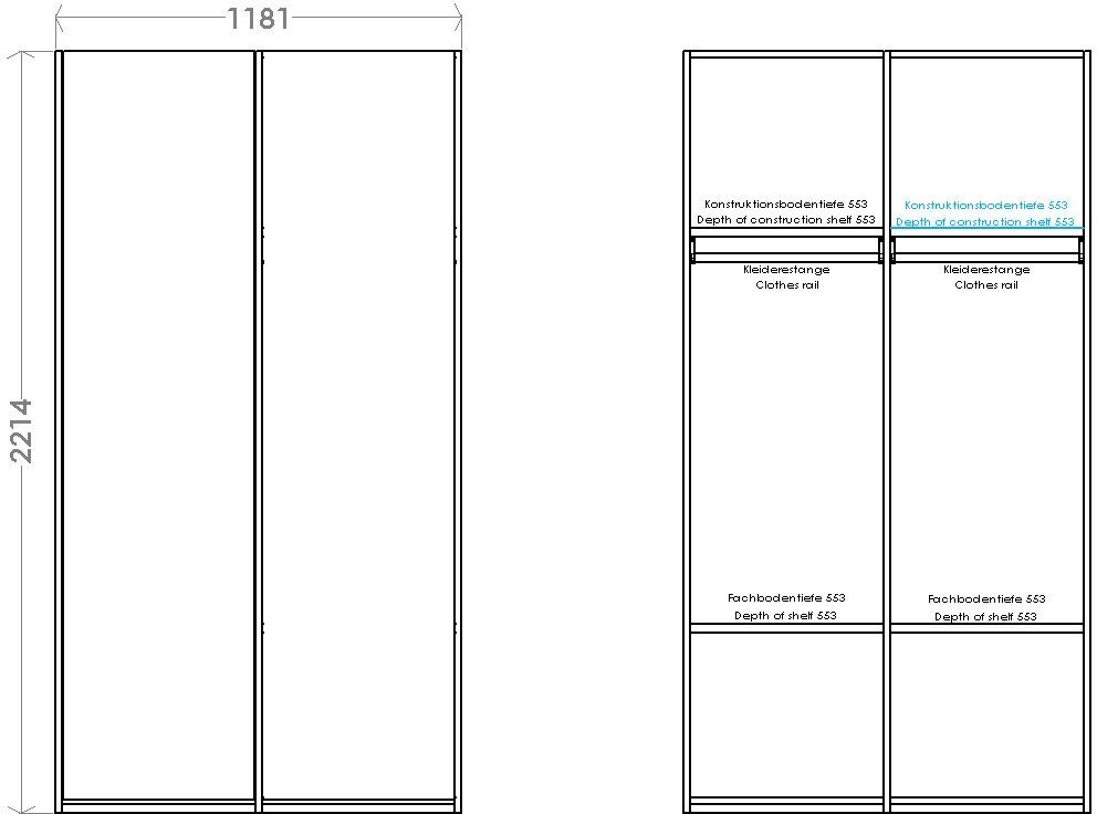 Mittelwand LIVING Kleiderschrank Müller Plus zwei Modular Variante Kleiderstangen SMALL Schrank und mit 2 weiß