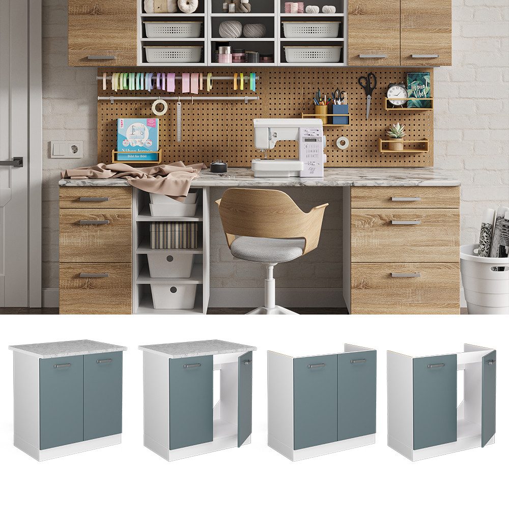 Vicco Schranksystem R-Line, Blau-Grau/Weiß, 80 cm günstig online kaufen