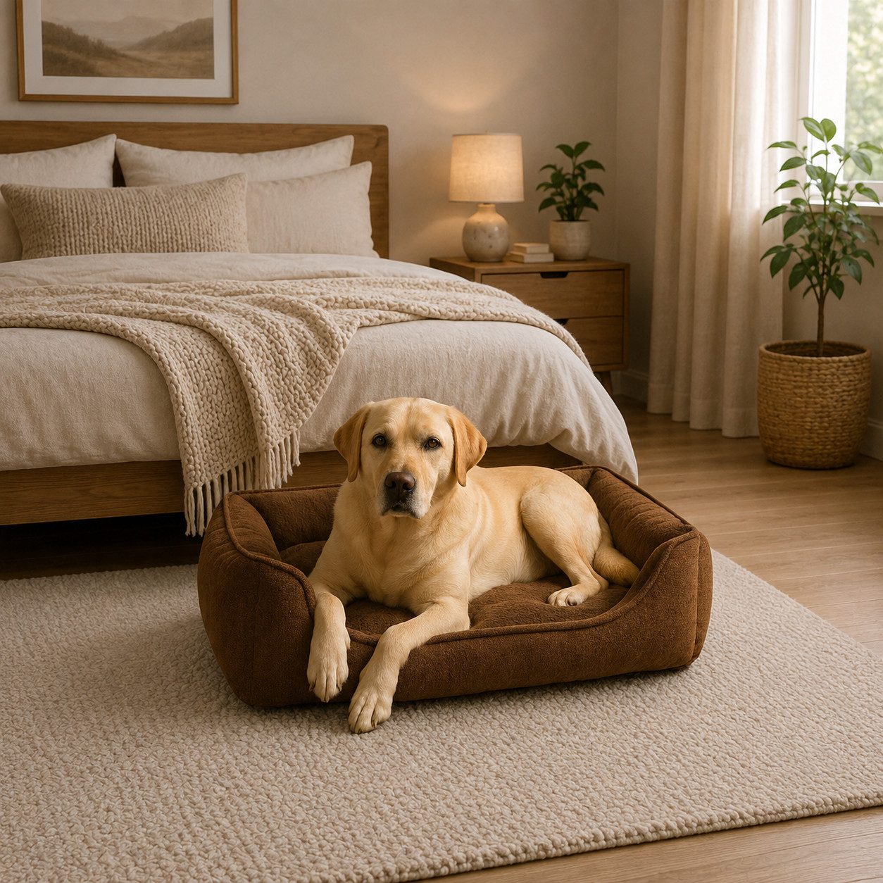 belviona Hundebett, Hundekorb mit abnehmbarem Bezug & Anti-Rutsch, 90x75 cm, braun, Plüsch, Heimtierbettchen mit Plüsch-Innenseite