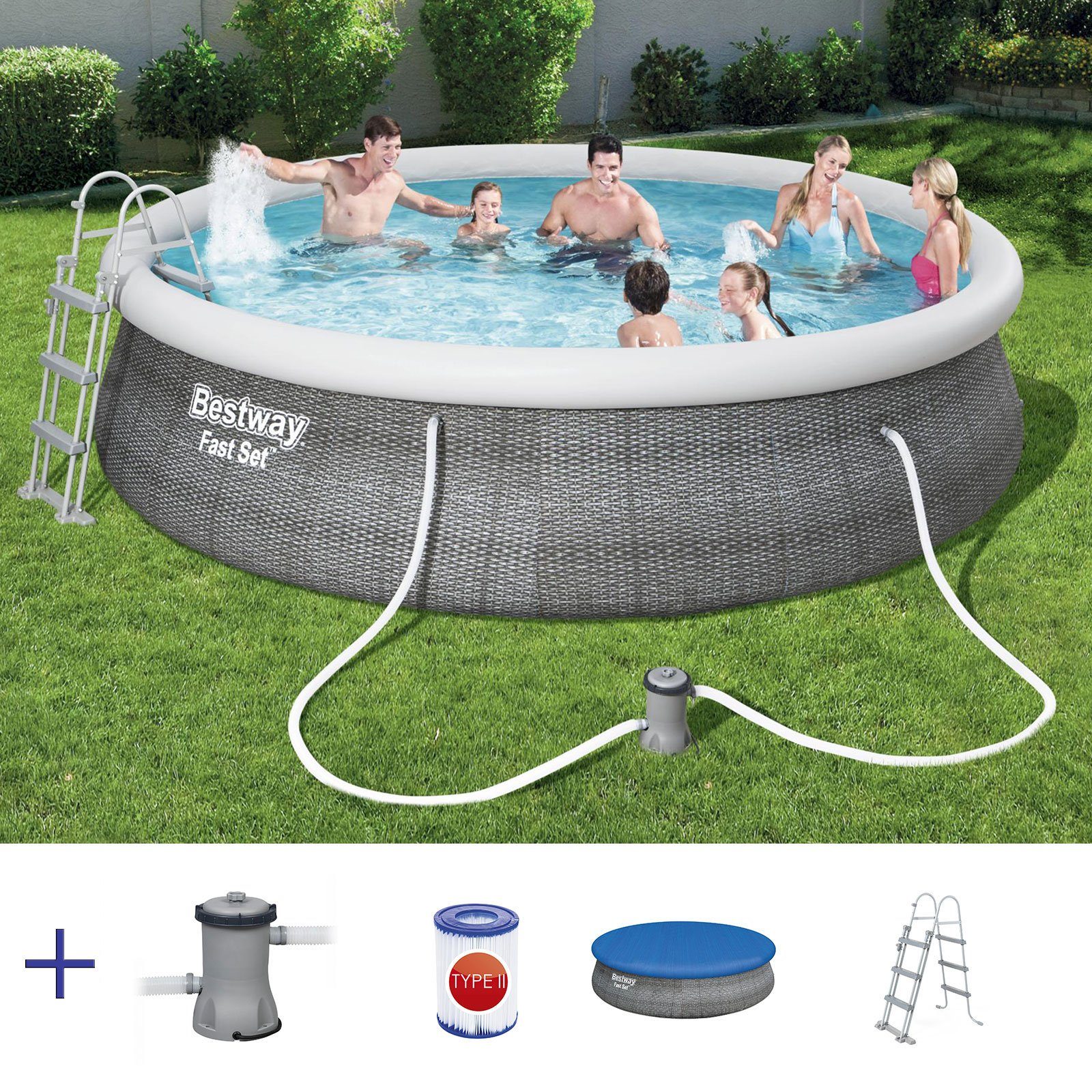 BESTWAY Pool »BESTWAY 57372 Fast Set Swimmingpool Rund Rattan Look Filter  Leiter Cover 457x107cm« online kaufen | OTTO