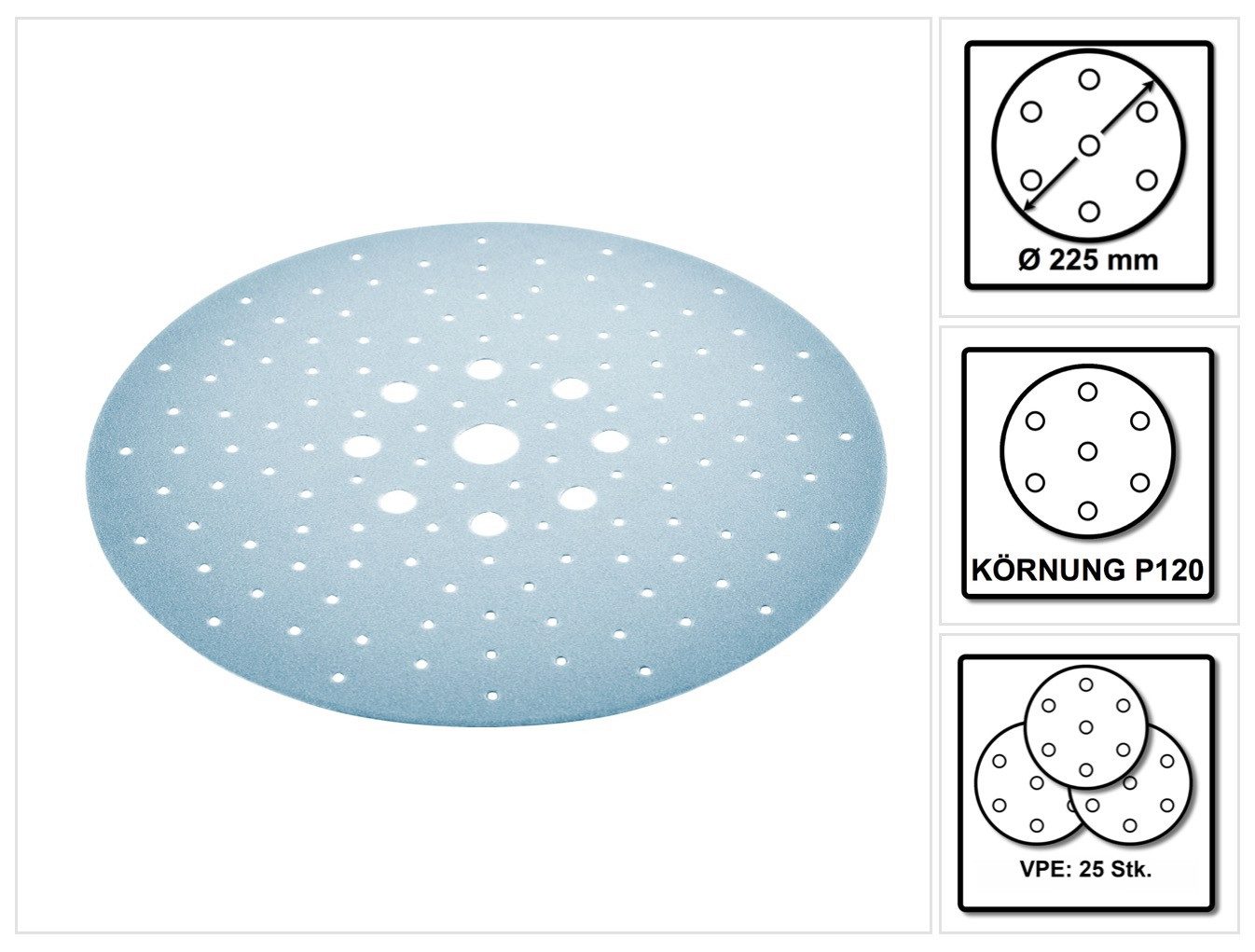 FESTOOL Schleifscheibe STF D225/128 Schleifscheibe Granat P120 225 mm 25 Stk. (205657) für
