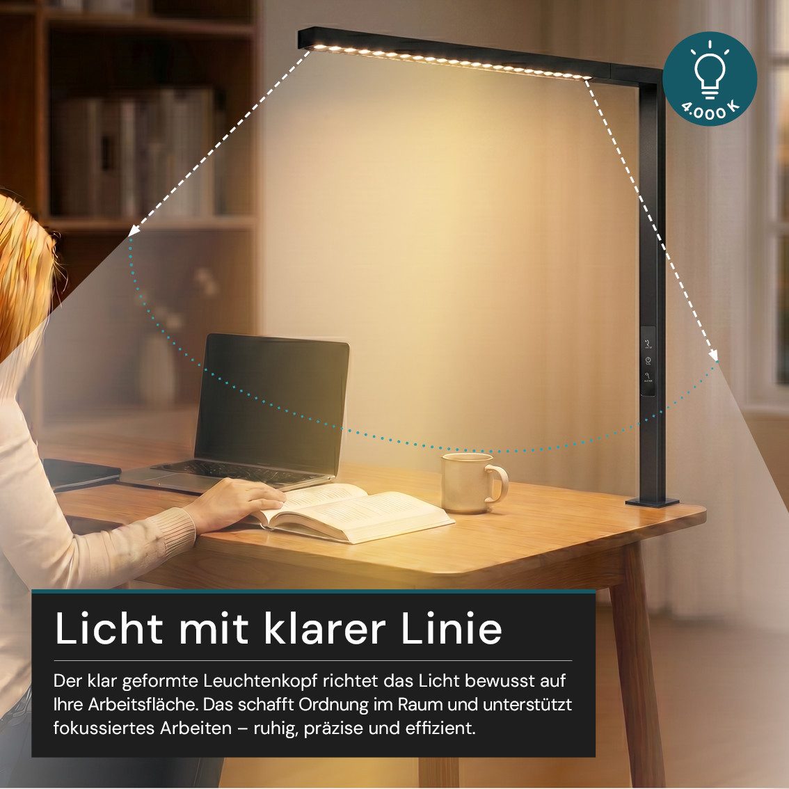 LUXULA LED Klemmtischleuchte Büro-Klemmleuchte, LED fest integriert, 4000K Neutralweiß, 45W Arbeitsplatzleuchte Weiß Up and Down Dimmbar Touchsteuerung