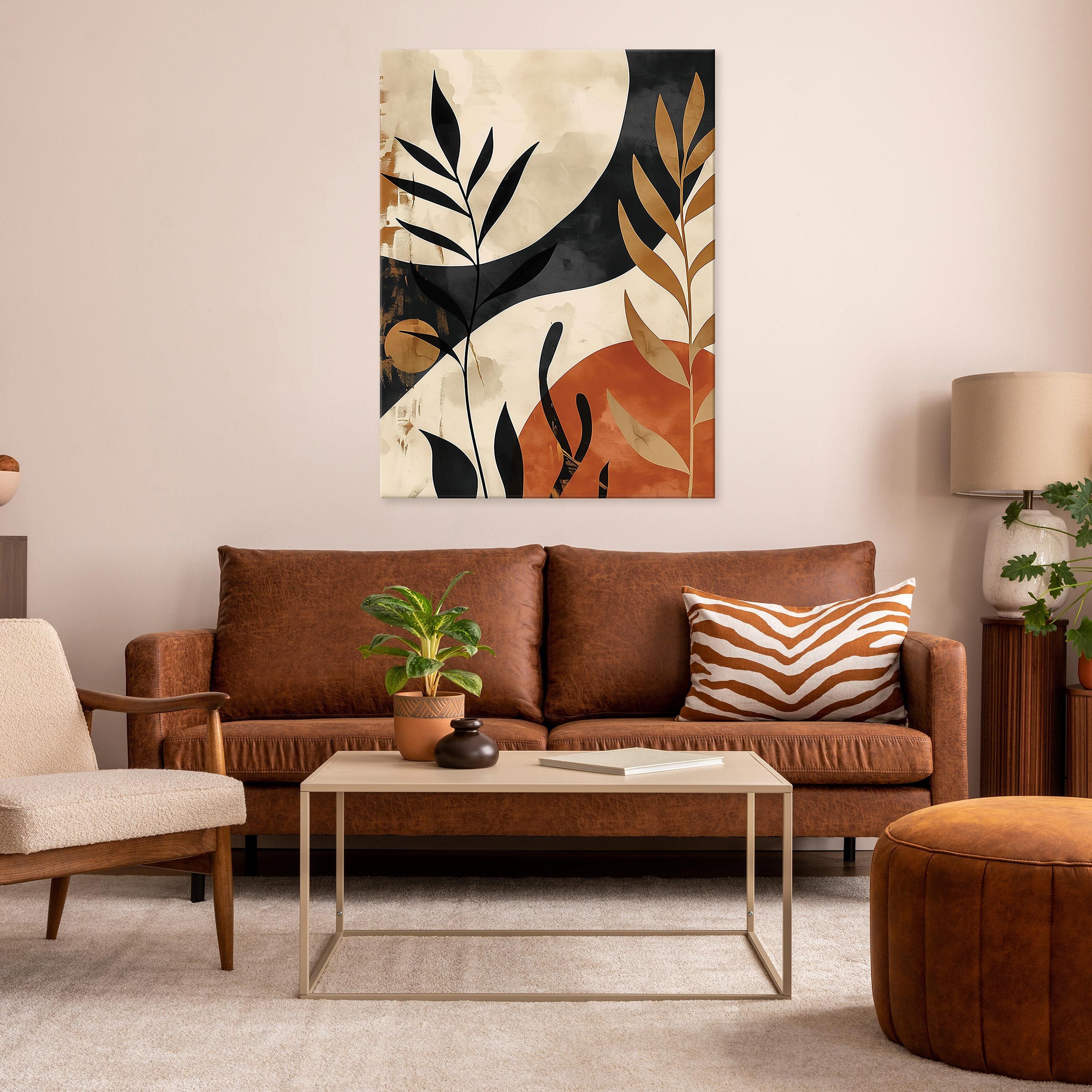 Wallarena Leinwandbild Art Deco Blätter - Beige - Modern - Hochformat - Wohnzimmer, Art Deco, 30x40x2cm – Bild 2 von 5
