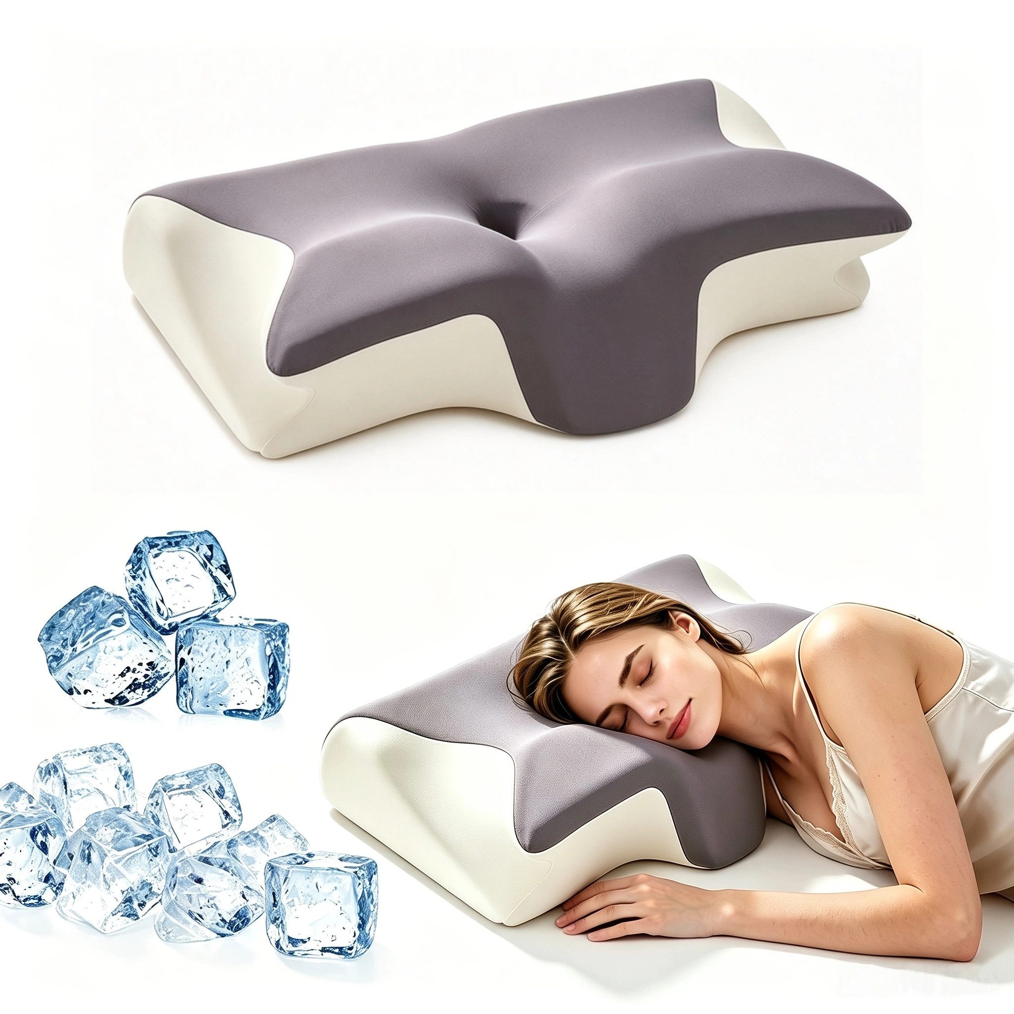 Kityhome Nackenstützkissen Nackenkissen Kopfkissen, Nackenstützkissen Schlafkissen, Nackenkissen Eis-Seide-Stoff,Kissen für Seiten Rücken & Bauchschläfer