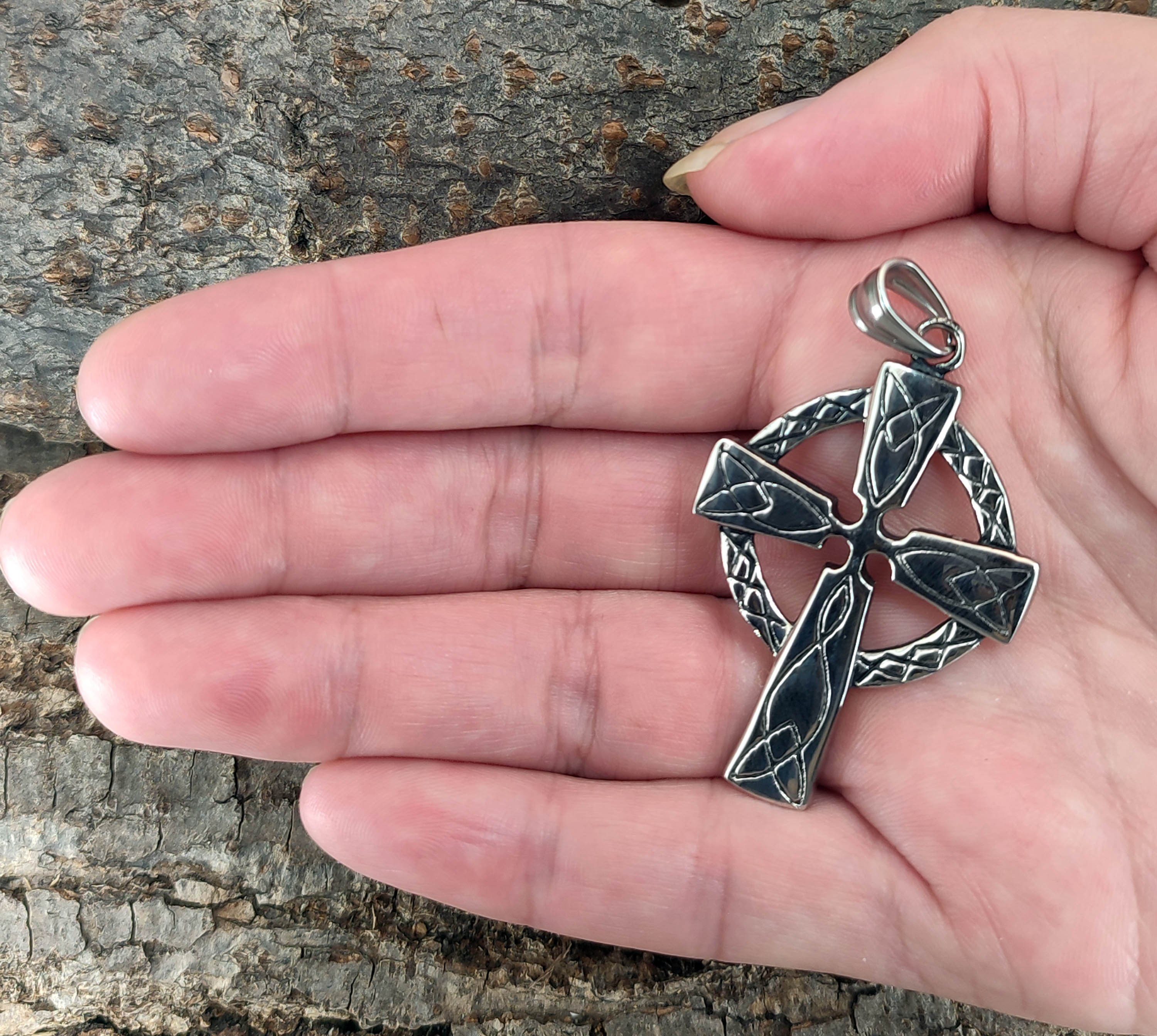 Kiss of Leather Kettenanhänger Keltenkreuz Radkreuz keltisches Kreuz beidseitig Edelstahl