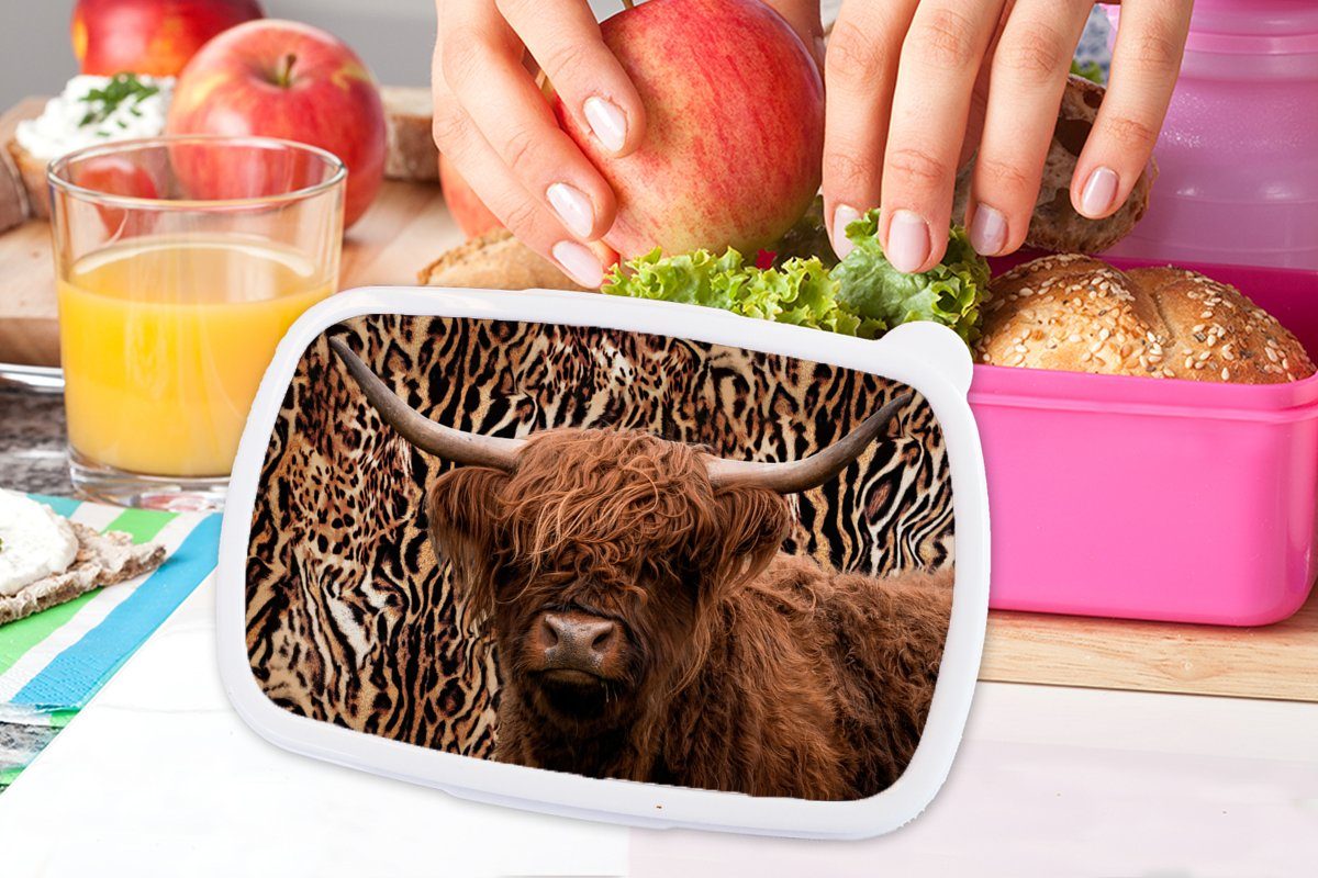 MuchoWow Lunchbox Panther Druck - Highlander Snackbox, Kunststoff rosa - Schottischer Brotdose Brotbox Mädchen, Tiere, Kunststoff, für Erwachsene, Kinder, (2-tlg)