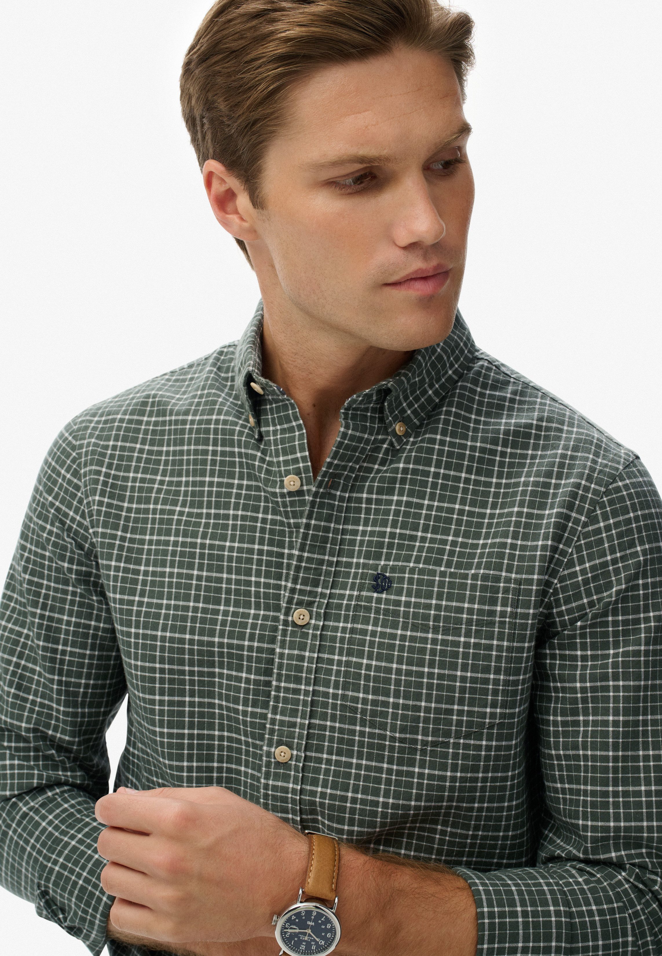 Superdry Langarmhemd PREMIUM CHECK OXFORD SHIRT Regular Fit, aus Baumwolle, mit Knopfleiste