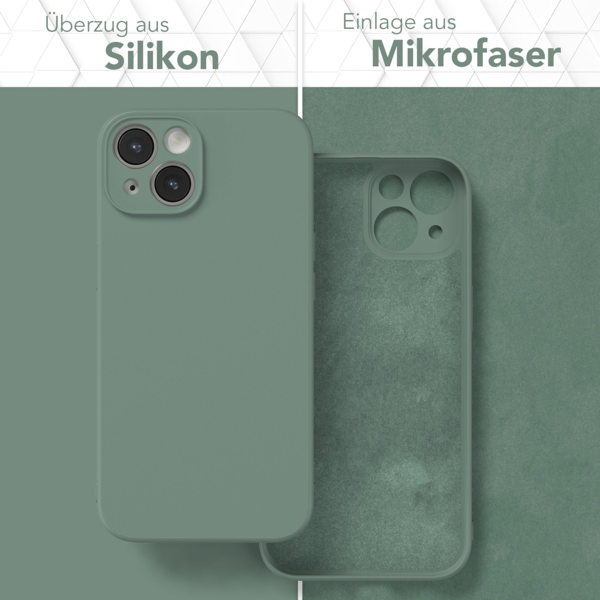 EAZY CASE Handyhülle für Apple iPhone 14 Hülle Silikon 6,1 Zoll, Schutzhülle mit Kameraschutz stoßfest telefonhülle Matt Dunkelgrün