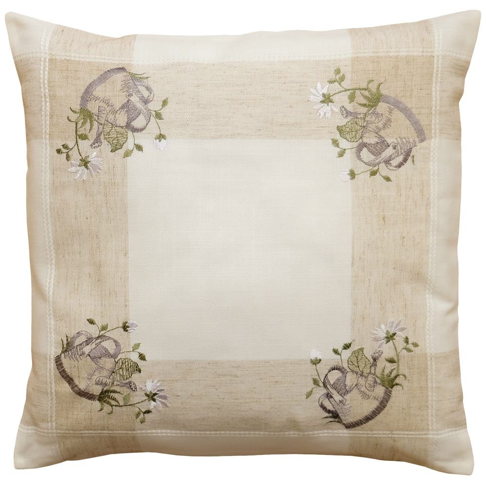 Kissenbezüge Kissen-Bezug Blüten Streifen beige bunte Stickerei 40x40 cm, matches21 HOME & HOBBY (1 Stück), Wohnzimmer Kissen-Hülle als Deko-Kissen Zier-Kissen Sofa-Kissen