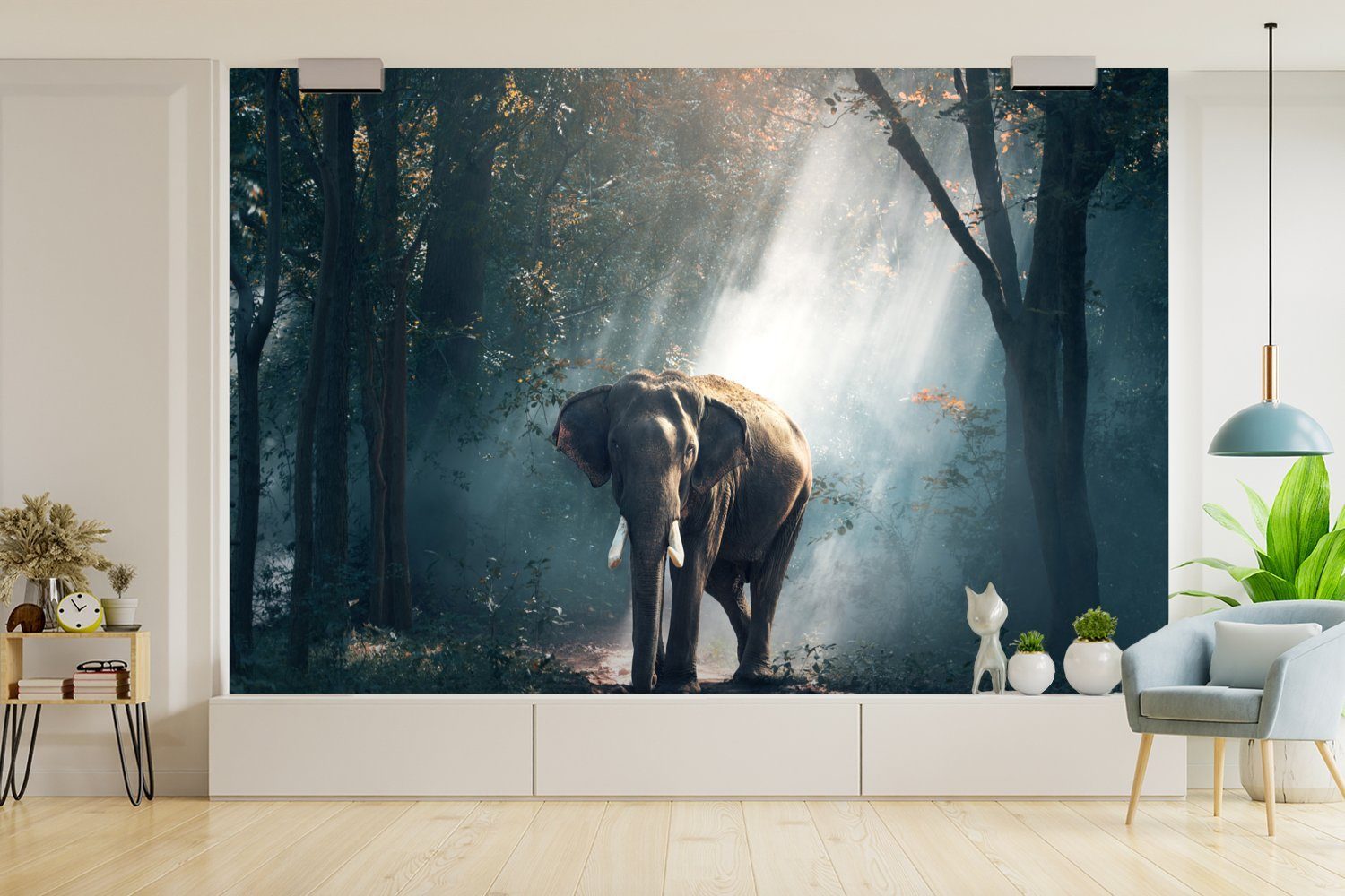 Kinderzimmer, Schlafzimmer, - (6 St), Sonne, Elefant - Wohnzimmer, für Matt, Tapete Wallpaper bedruckt, MuchoWow Wald Fototapete Vinyl