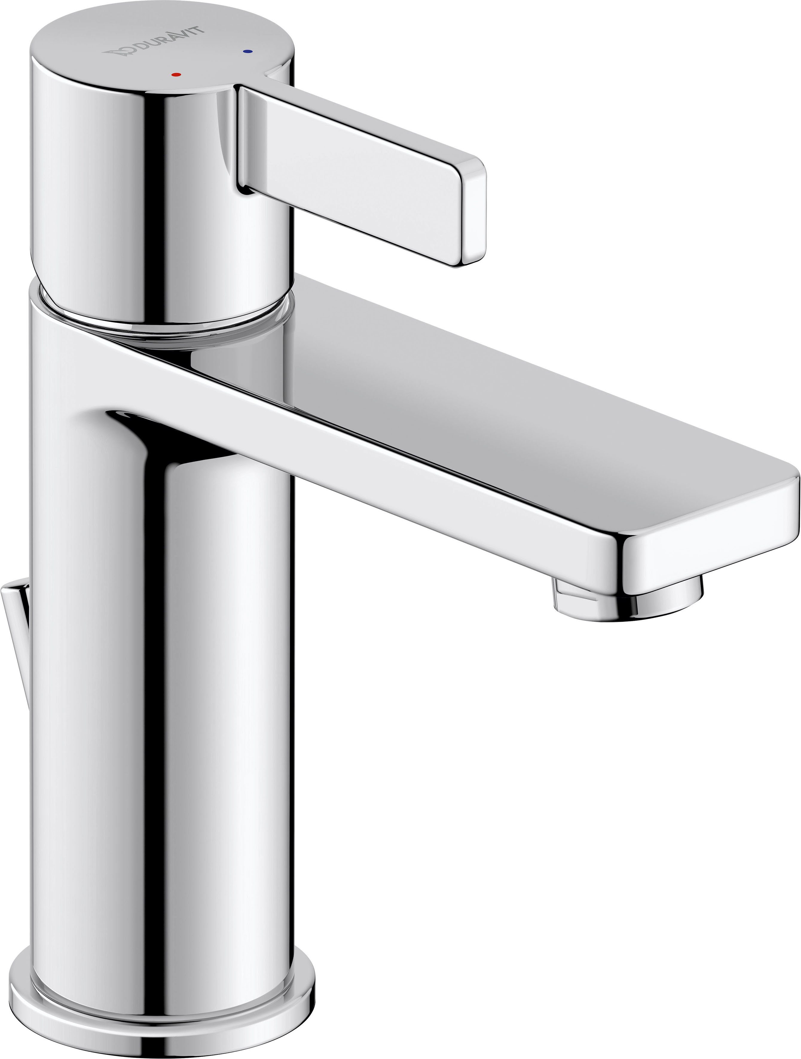 Duravit Waschtischarmatur D-Neo Waschtischmischer, Größe M, mit Zugstangen-Ablaufgarnitur mit AquaControl und AirPlus, Ausladung 10,9 cm, Chrom