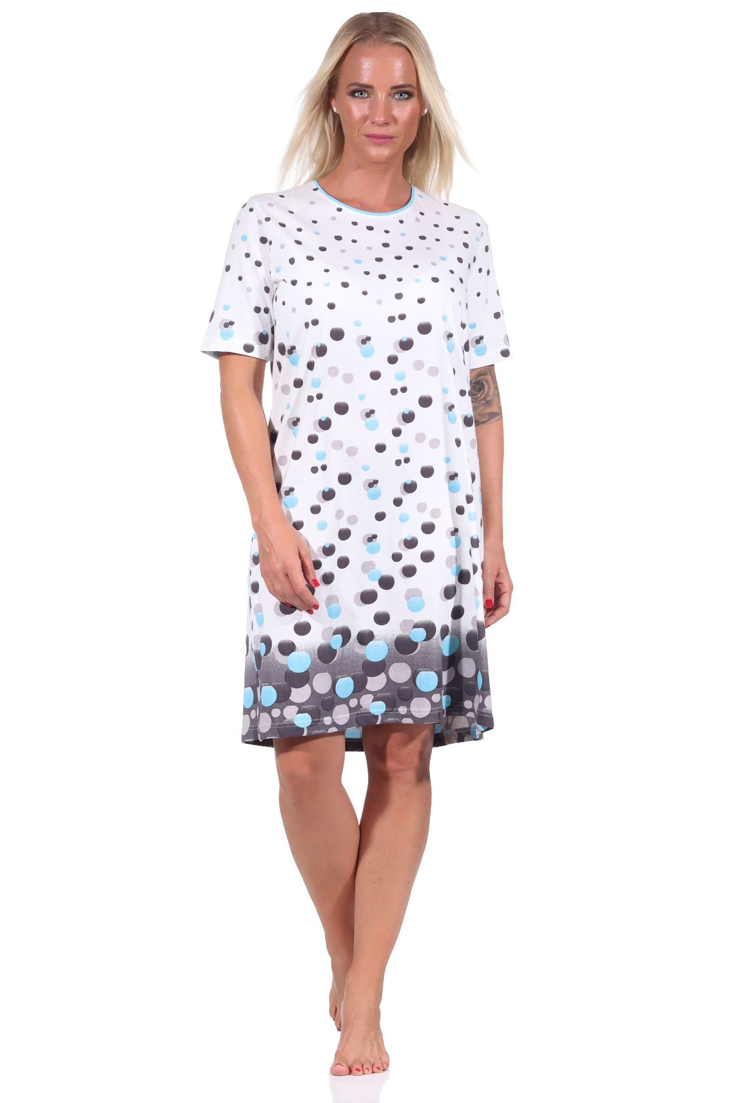 Normann Nachthemd Damen kurzarm Nachthemd in Tupfen-Punkte Optik - auch in Übergrößen blau