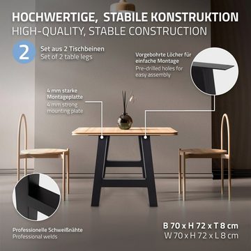 ML-DESIGN Tischbein 2er Set Tischkufen Industriedesign pulverbeschichteter Stahl, Tischgestell 70x72 cm Schwarz Profilgröße 8x8cm Metall Möbelfüße