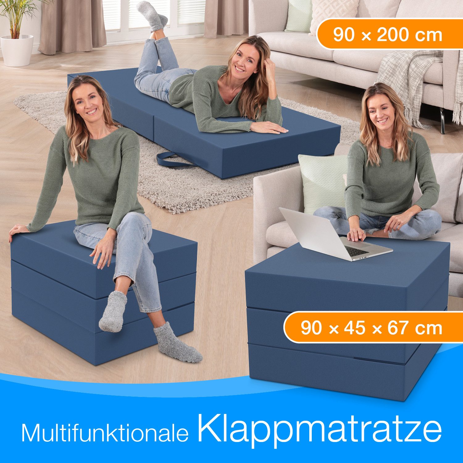 Klappmatratze 3-teilig, Gästematratze mit extra dickem Schaumstoff, ELONEO, günstig online kaufen