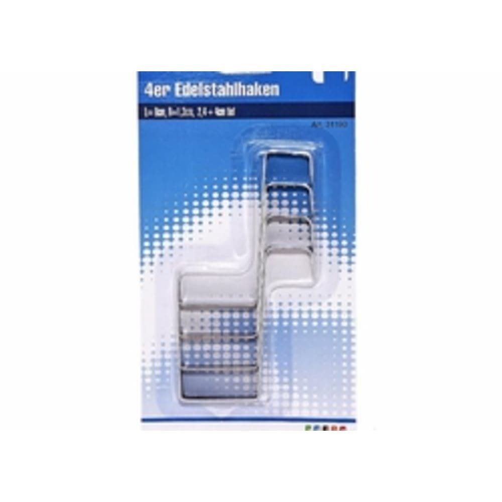 Wandhaken 4er Edelstahlhaken L= 8cm, B=1,3cm, 2,4 + 4cm tief auf Blisterkarte