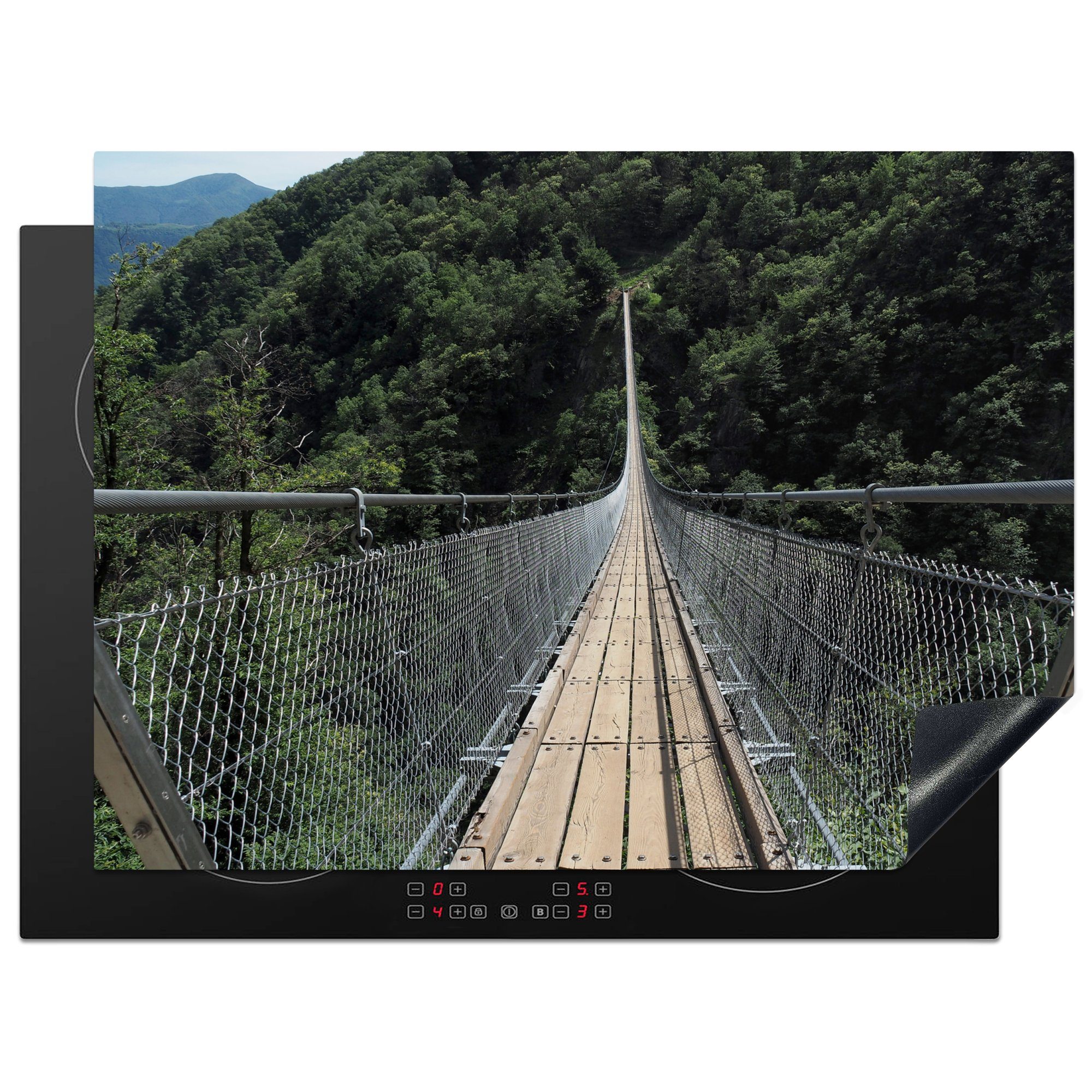 MuchoWow Herdblende-/Abdeckplatte Die Schweizer Hängebrücke namens Ponte Tibetano Carasc, Vinyl, (1 tlg), 71x52 cm, Induktionskochfeld Schutz für die küche, Ceranfeldabdeckung