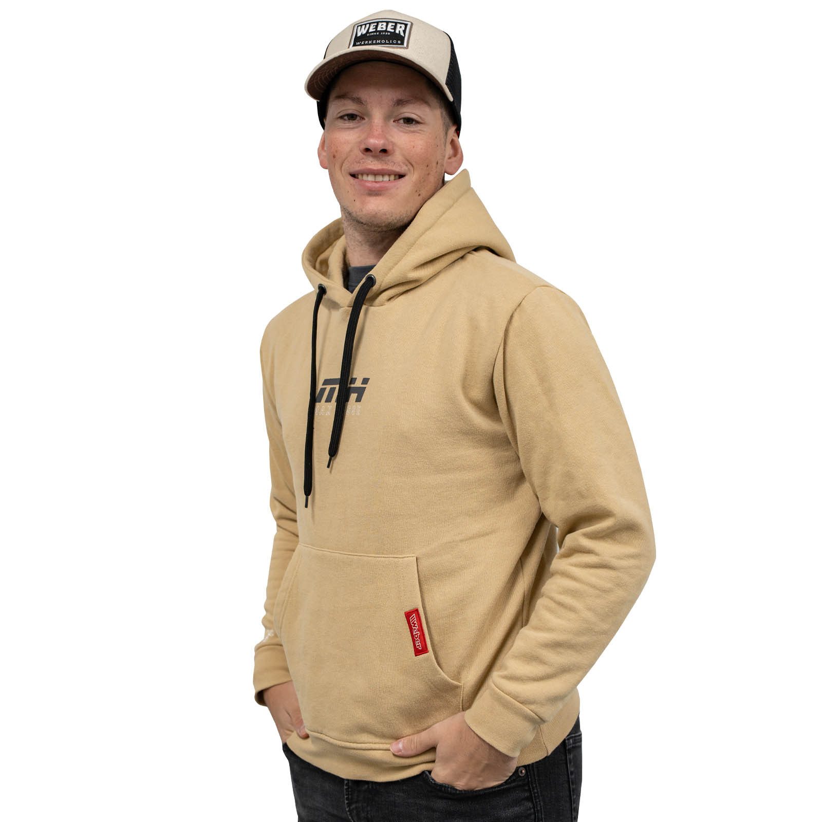 Weber GmbH Hoodie Max Hesse Kapuzenpullover beige Motorsport Streetwear 100% Baumwolle, mit Front- & Backprint, Kängurutasche