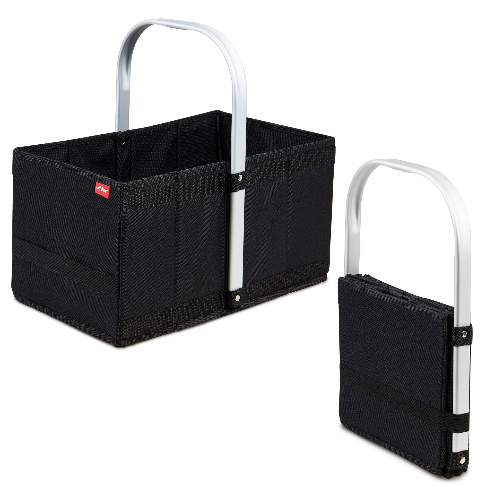 achilles Einkaufskorb Handle-Box Einkaufs-Korb mit Aluminium Griff Faltbarer Shopper schwarz