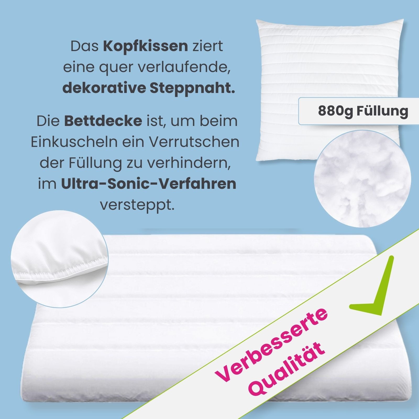 wometo Microfaserbettdecke + Kopfkissen 2er Set Bettdecke 155x220 cm und Kopfkissen Basic (Bettenset), OEKO-TEX®, 2 Ganzjahres-Bettdecken & 2 Kopfkissen, Übergr – Bild 4 von 5