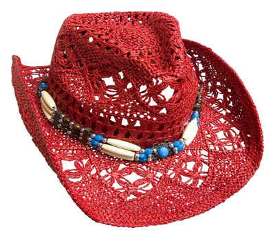 Westernlifestyle Cowboyhut Roter Strohhut mit dekorativem Hutband