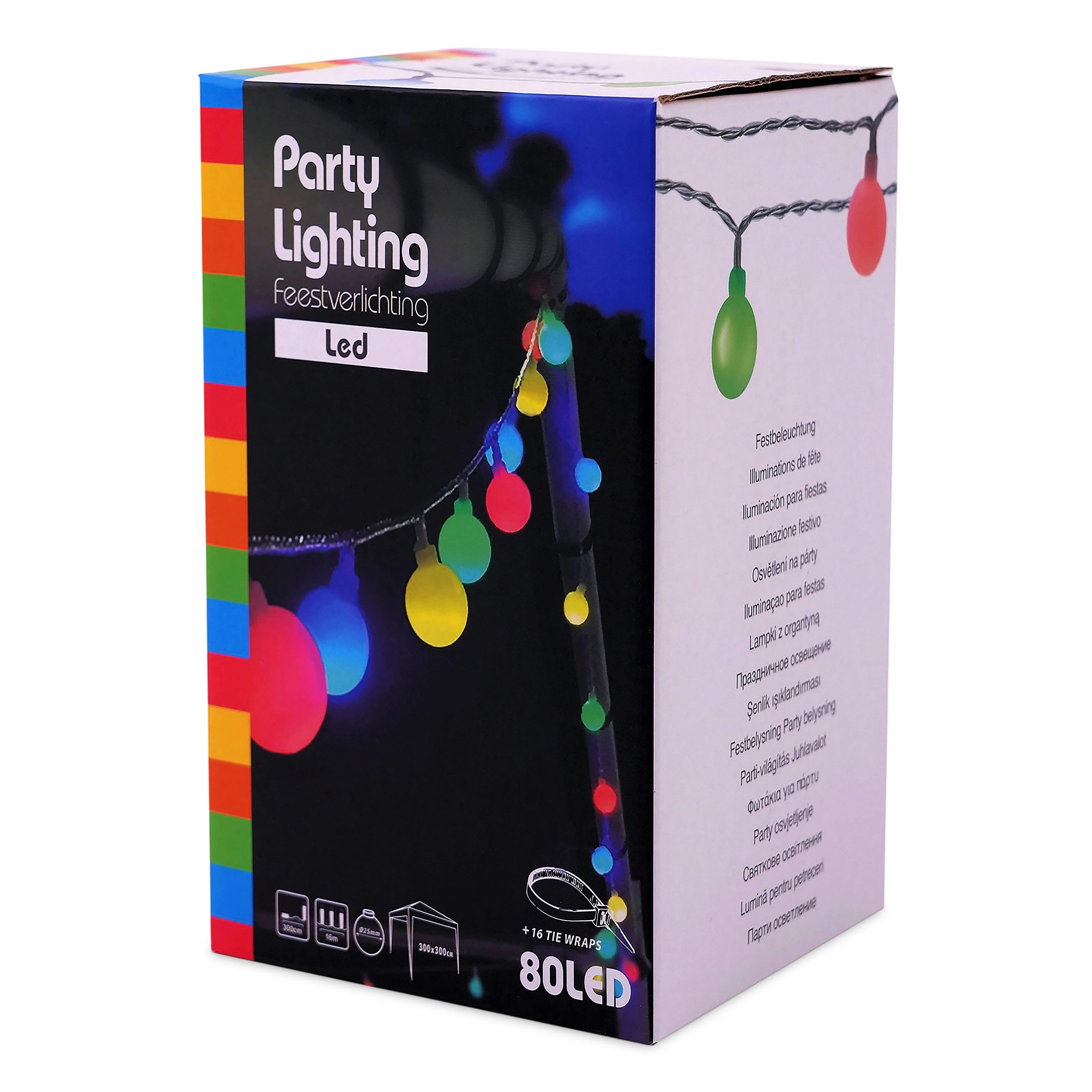Spetebo LED-Girlande LED Party Lichterkette mit 80 Kugeln - 16 m / bunt, 80-flammig, Festbeleuchtung mit Netzteil