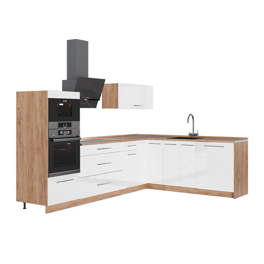 Vicco Winkelküche Fame-Line, Weiß Hochglanz/Goldkraft Eiche, 287 x 51.6 cm ohne Arbe...