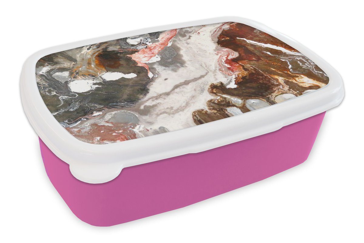 MuchoWow Lunchbox Regenbogen - Granit rosa Mädchen, Brotdose Snackbox, für Brotbox Erwachsene, (2-tlg), Kinder, Kunststoff, Kristall, - Kunststoff