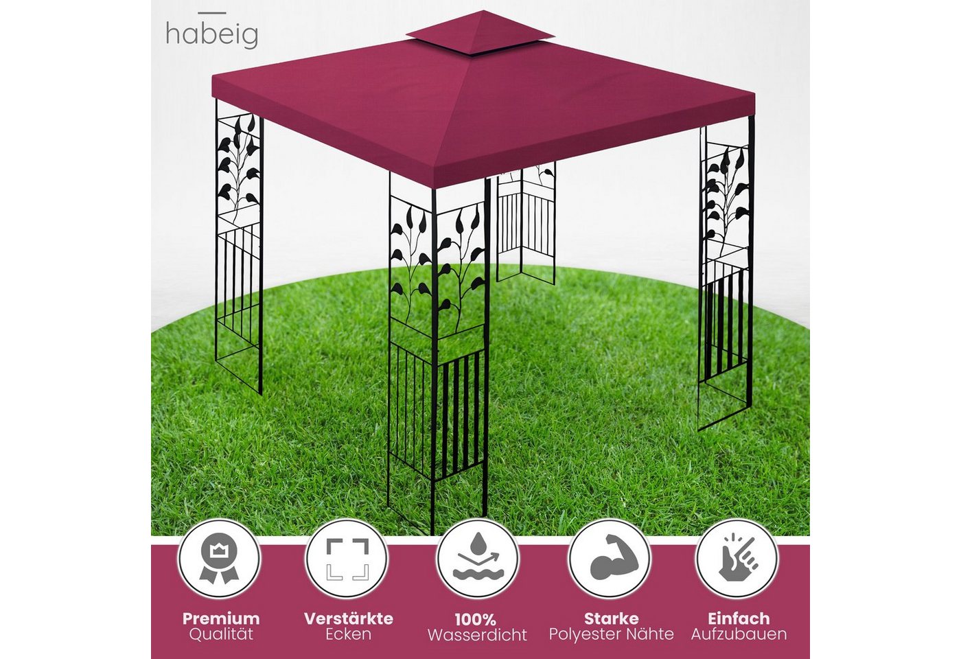 Thumbnail - habeig Pavillon 100% Wasserdicht Toskana Metallpavillon 3x3m inkl. Dach wasserfest, 100% Wasserdicht