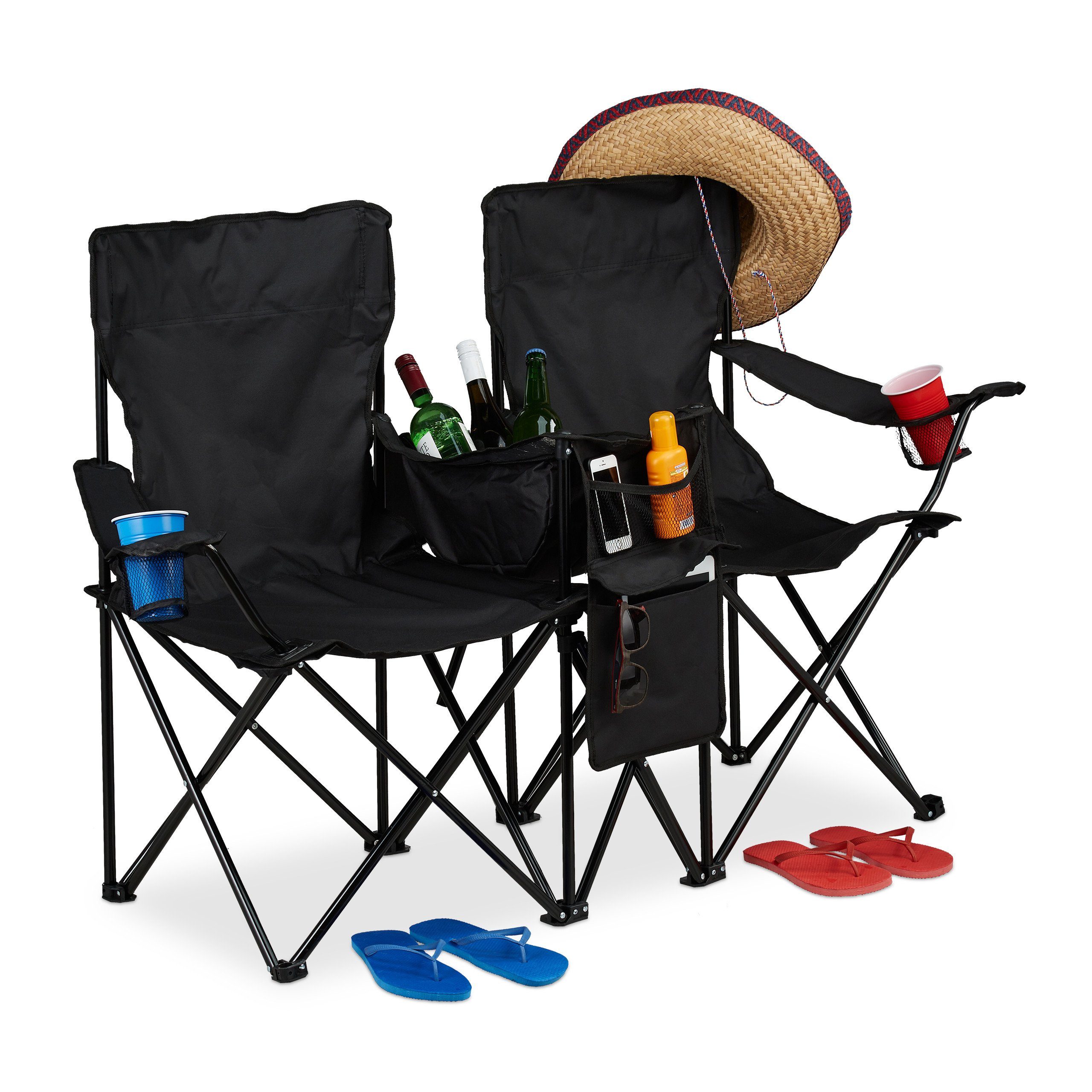 relaxdays Campingstuhl Doppel Campingstuhl, Schwarz günstig online kaufen