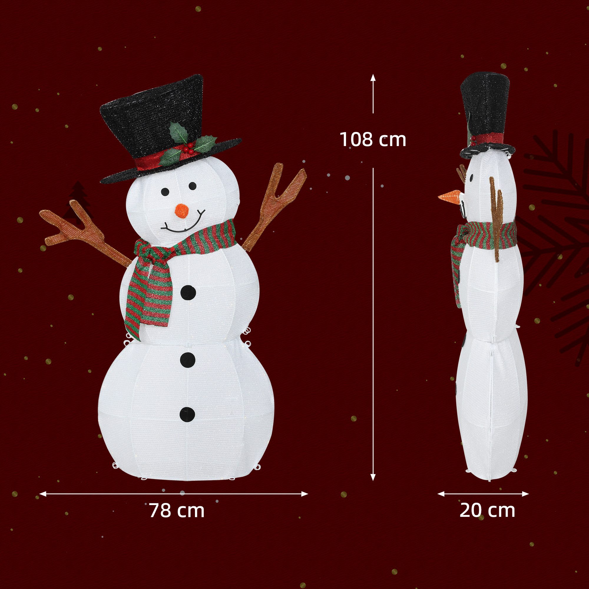 Outsunny Weihnachtsfigur mit 75 LEDs (Weihnachtsdekoration, 1 St., Schneemann-Außendekoration), Wasserfest, Mehrfarbig