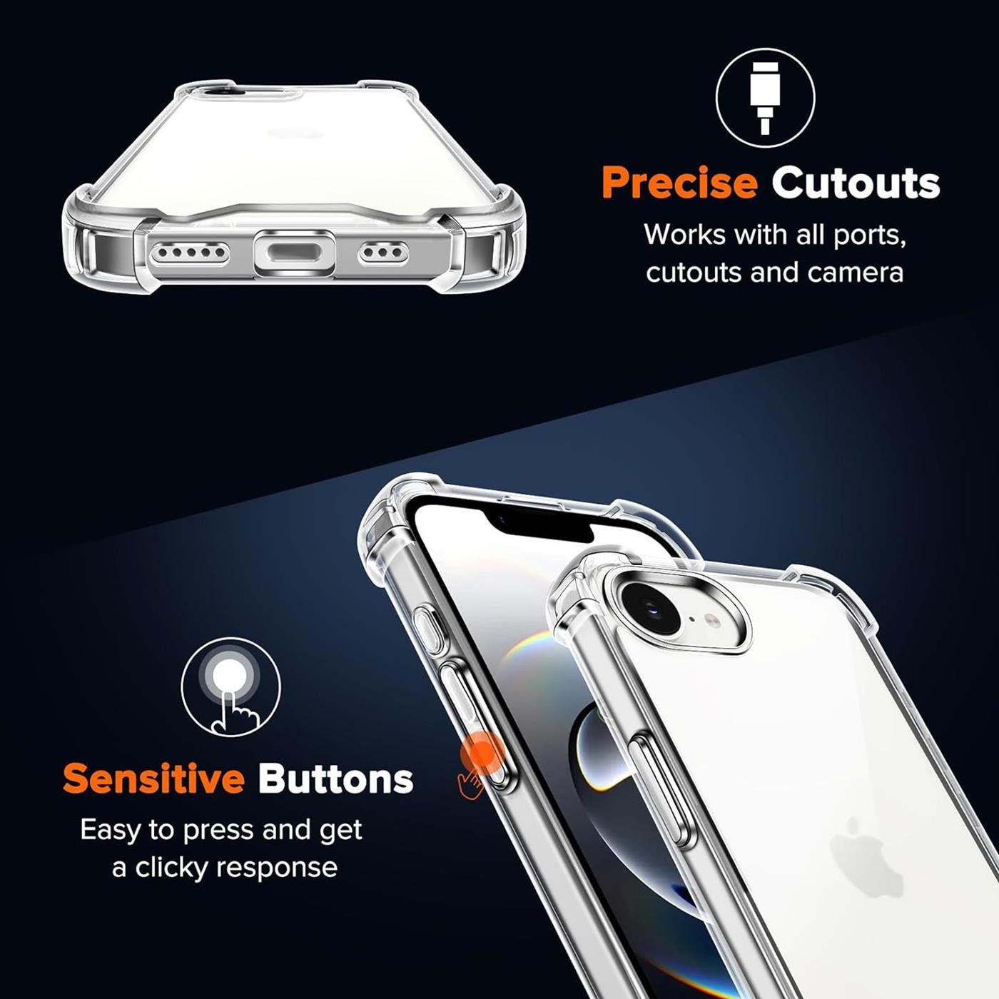 CoolGadget Handyhülle Anti Shock Rugged Case für iPhone 17e / iPhone 16e 6,1 Zoll, Slim Cover Kantenschutz Schutzhülle für iPhone 16e Hülle Transparent – Bild 5 von 5