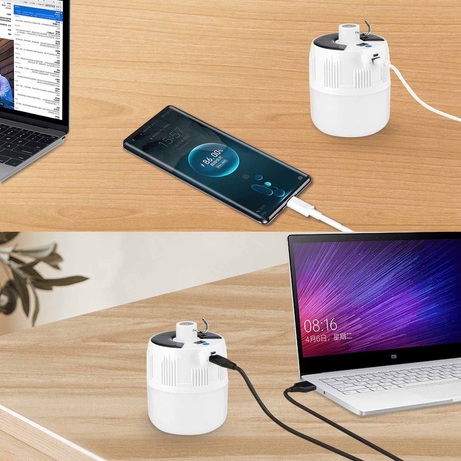 OULENBIYAR LED Laterne LED Campinglampe, Wiederaufladbare Suchscheinwerfer tragbar mit Haken, LED fest integriert, kaltweiß, Notfallleuchte für Stromausfällen, Wandern, Camping, Notfall usw