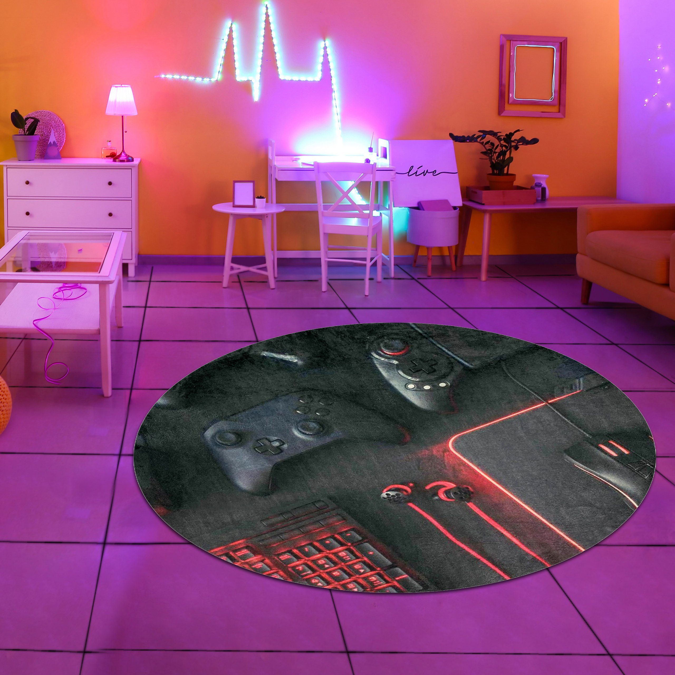 TeppichHome24 Kinderteppich Gaming Teppich mit Konsole und Joystick Schwarz günstig online kaufen