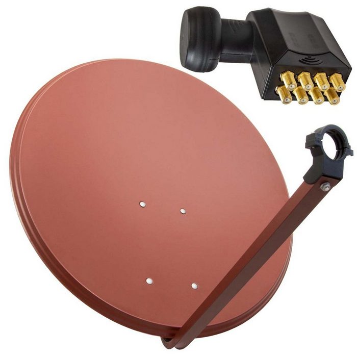 PremiumX Satelliten-Komplettanlage 100cm Satellitenschüssel Aluminium Rot Antenne Octo LNB SAT bis 8 Teilnehmer Receiver SAT-Antenne