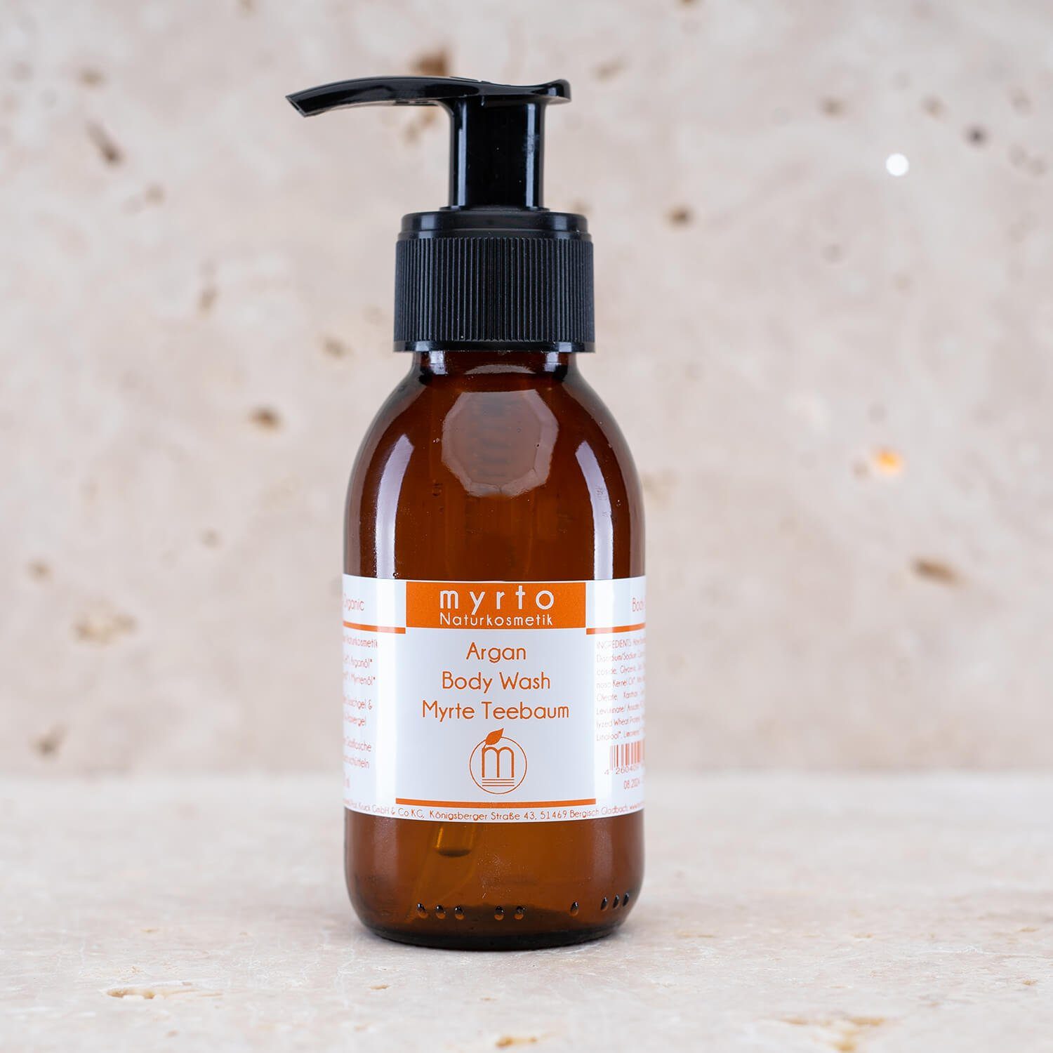 myrto Naturkosmetik Duschgel Argan Body Wash Myrte-Teebaum - 500ml Grosspackung, ohne Alkohol, naturreine ätherische Öle, vegan