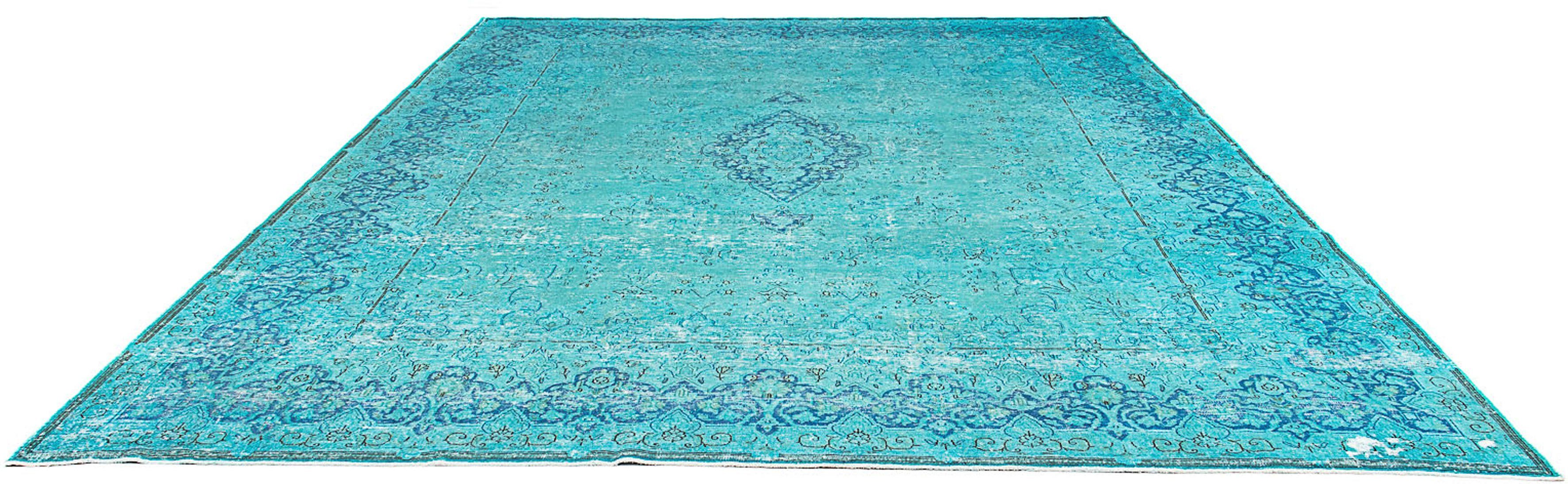 Teppich Vintage - 395 x 295 cm - blau, morgenland, rechteckig, Höhe: 7 mm, Wohnzimmer, Handgeknüpft, Einzelstück mit Zertifikat