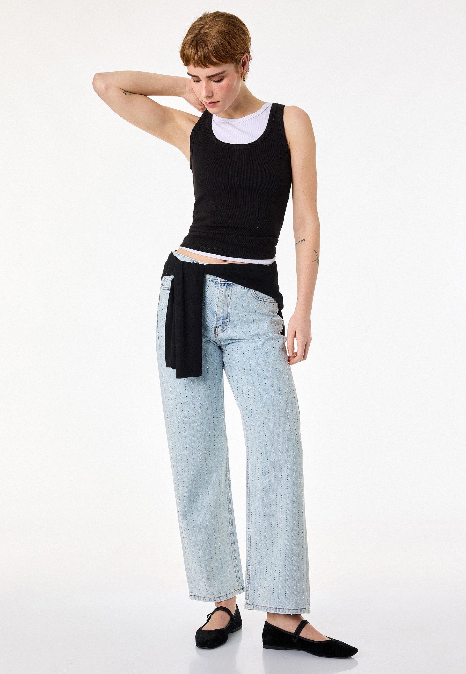 Koton 3/4-Jeans Normale Leibhöhe Straight Straight-Jeans
