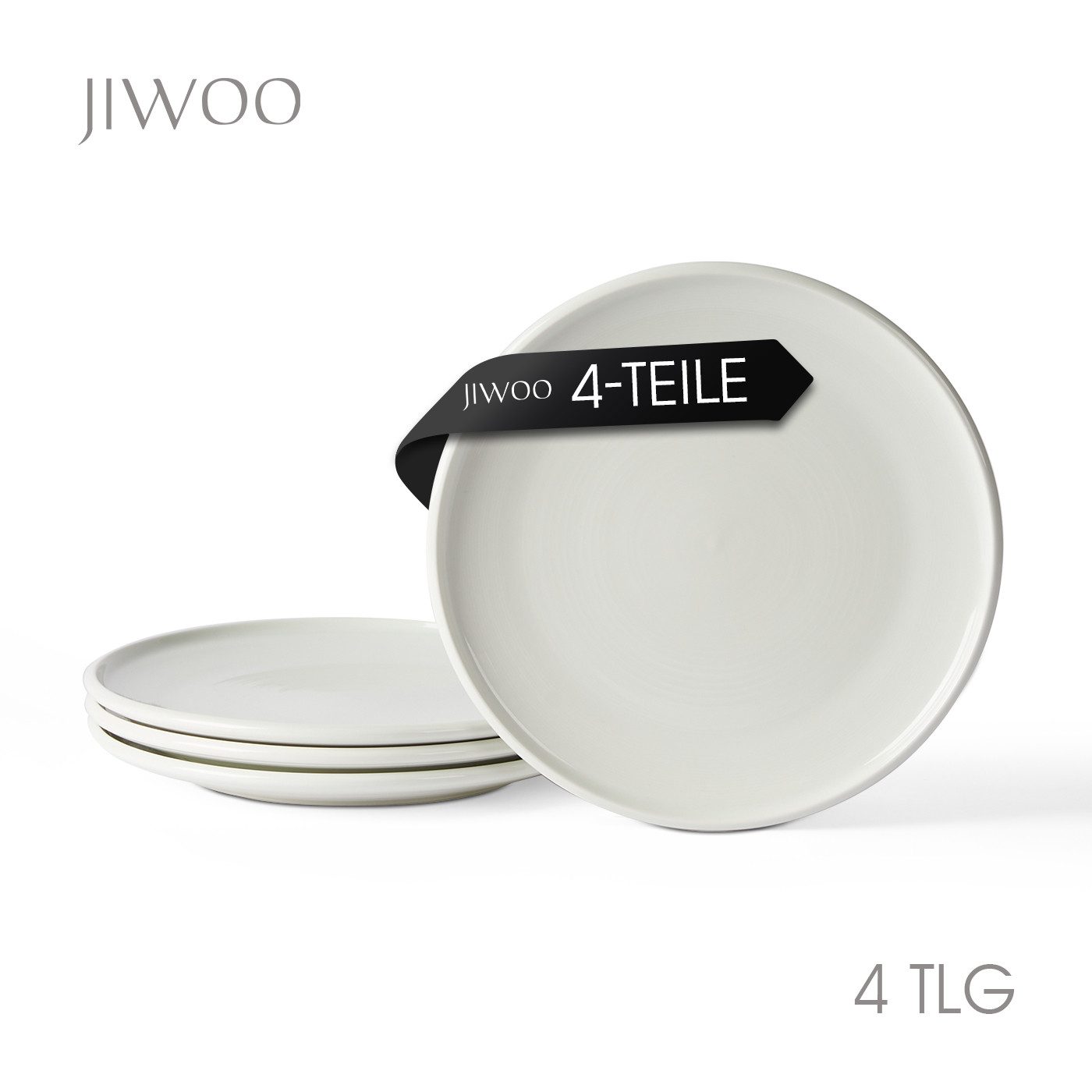 JIWOO Teller 4er Ø25cm, Frühstücksteller Salatteller Steakteller Dessertteller, (4 St), Keramik Tellerset Weiß Mikrowellen spülmaschinenfest Ø25,2 cm