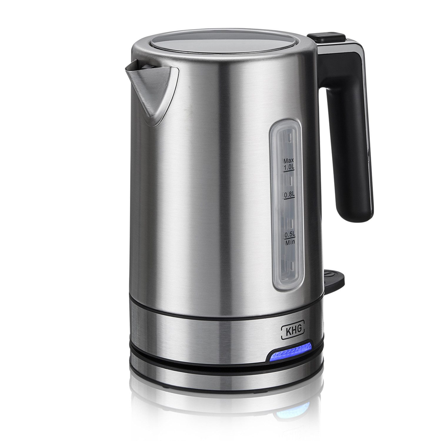 KHG Wasserkocher WK-105 ES aus Edelstahl, 1 Liter Fassvermögen, Abschaltautomatik, 1 l
